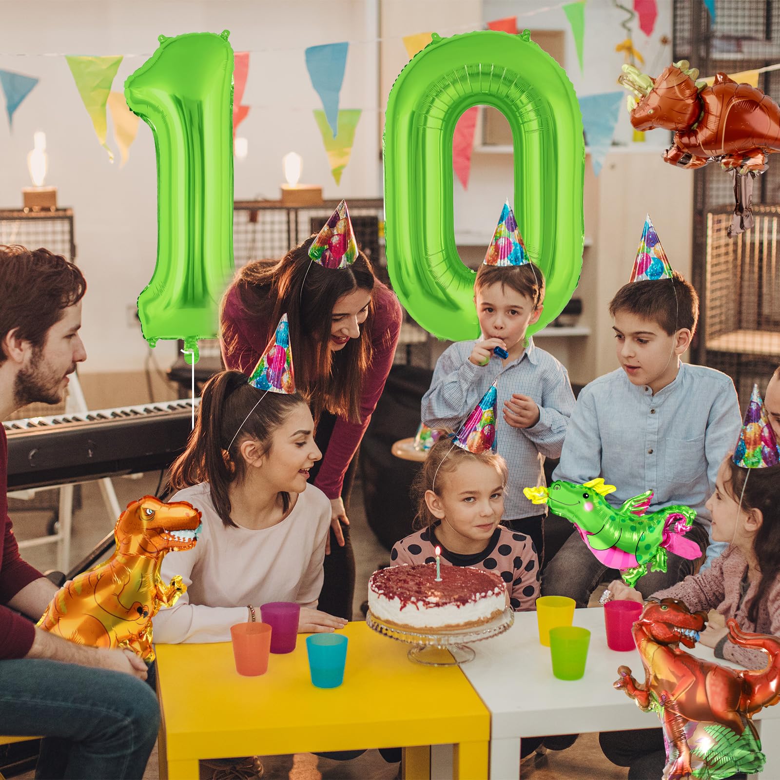 Dinosaurier Geburtstagsballon-Set – Großer Grüner Zahlenballon "2" Mit 4 Mini-Dino-Ballons Für Die Party