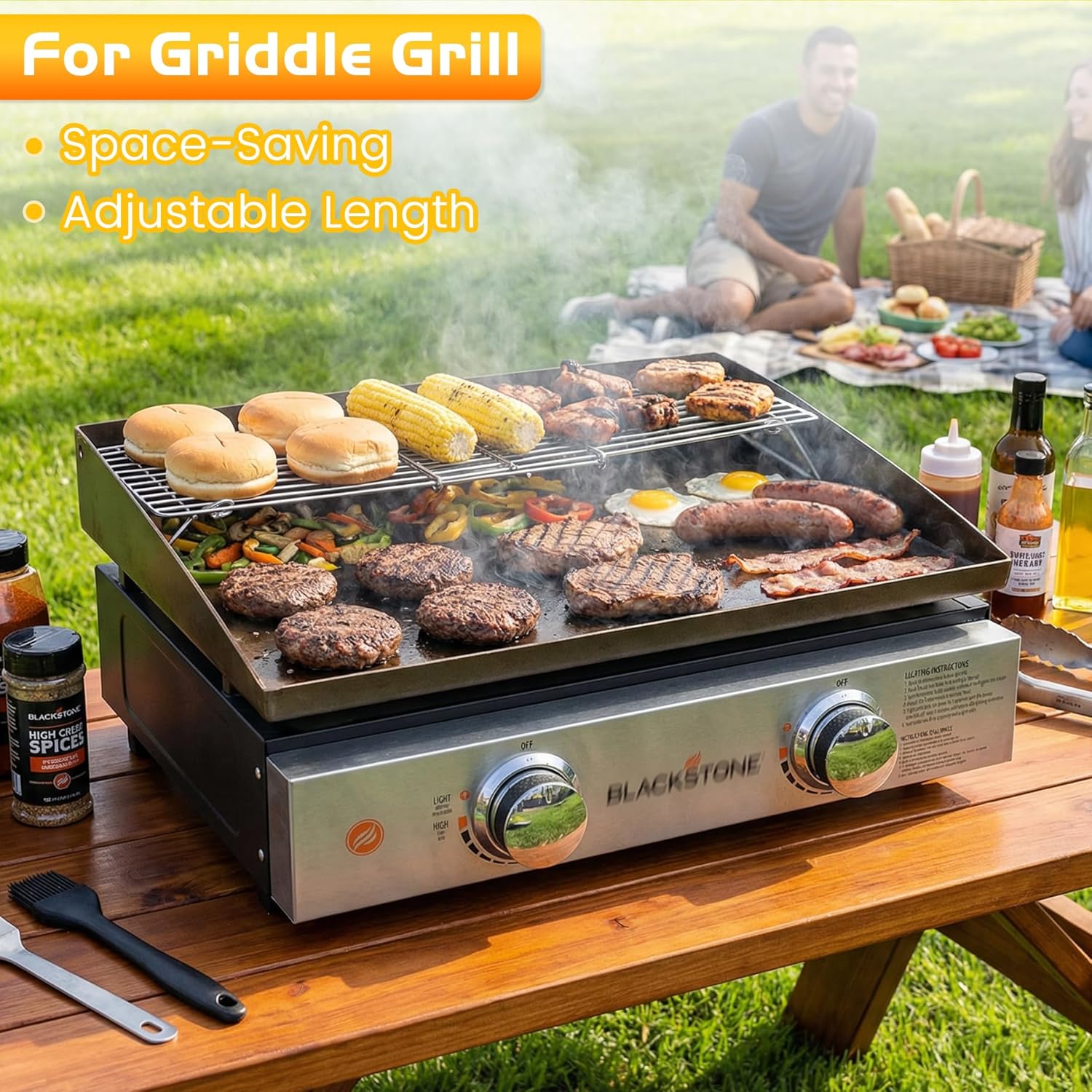 Warming Rack for Blackstone Griddle 17 22 28 Adjustable Cooking Grill Racks Grates Taco Hot Dog Upper Shelf for Weber Traeger Nexgrill PitBoss Accessories Tabletop Flat Top BBQ Cooling Grid