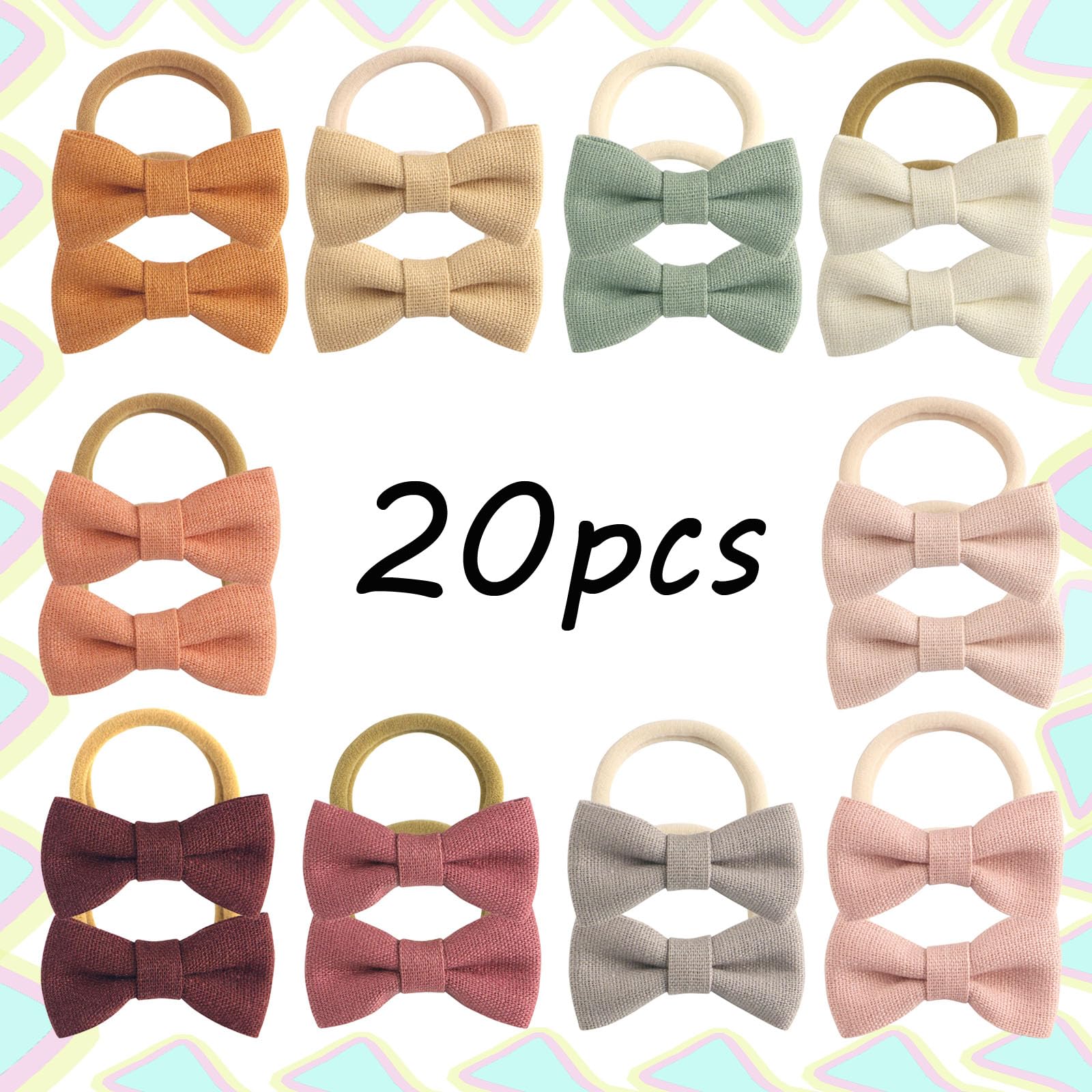 de 20 gomas elásticas para el cabello para niñas pequeñas con lazos de lino, no dañan el pelo, accesorios para el cabello grueso o fino, para niñas en edad escolar (YM-20 unidades)