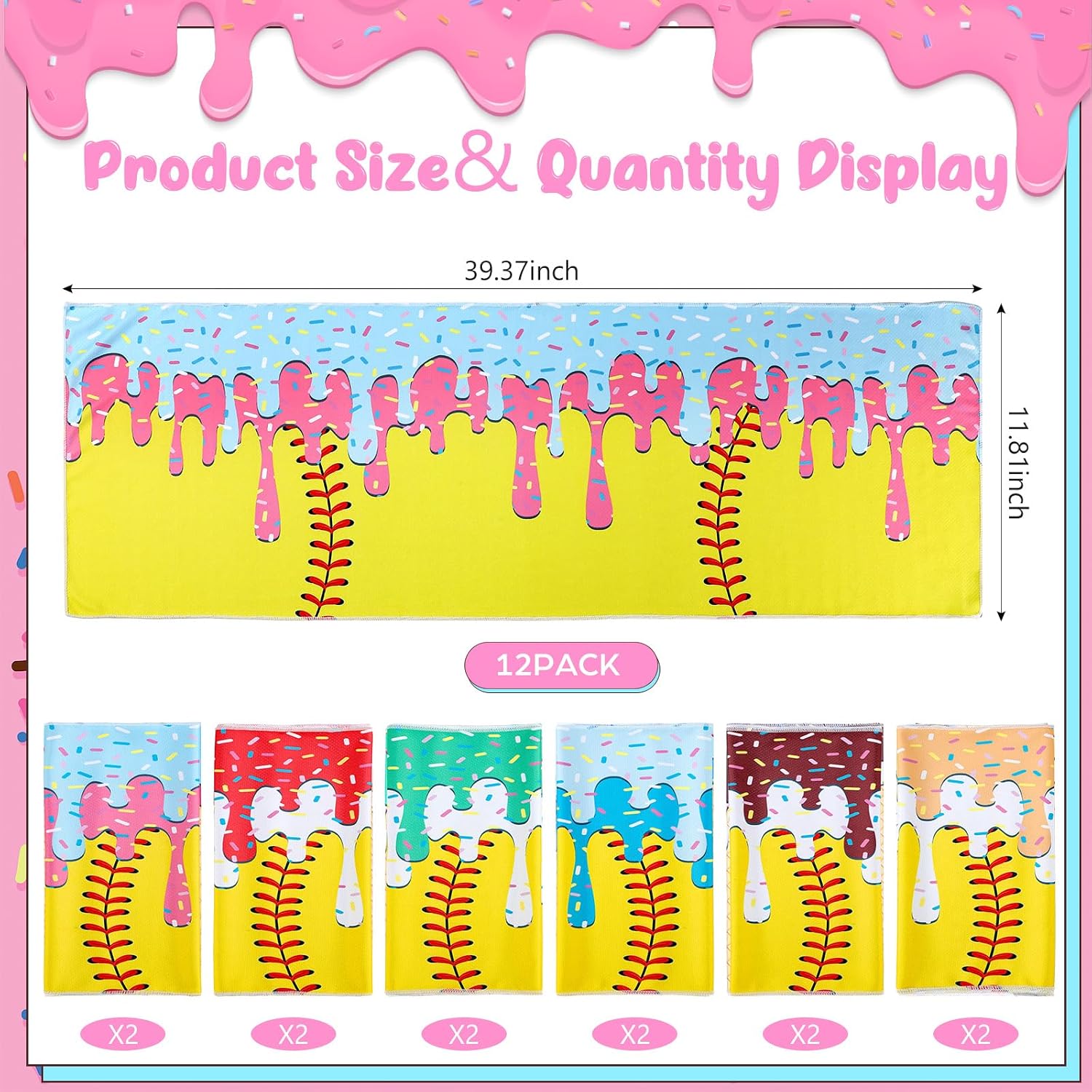Tujoe 36 Pcs Softball Ice Cream Drip Party Favors 40" x 12" Cooling Towel Portable Handheld Fan with Lanyards Clear Gift Bag with Handles and Stickers for Sport Team Gift, Battery Not Include image 3
