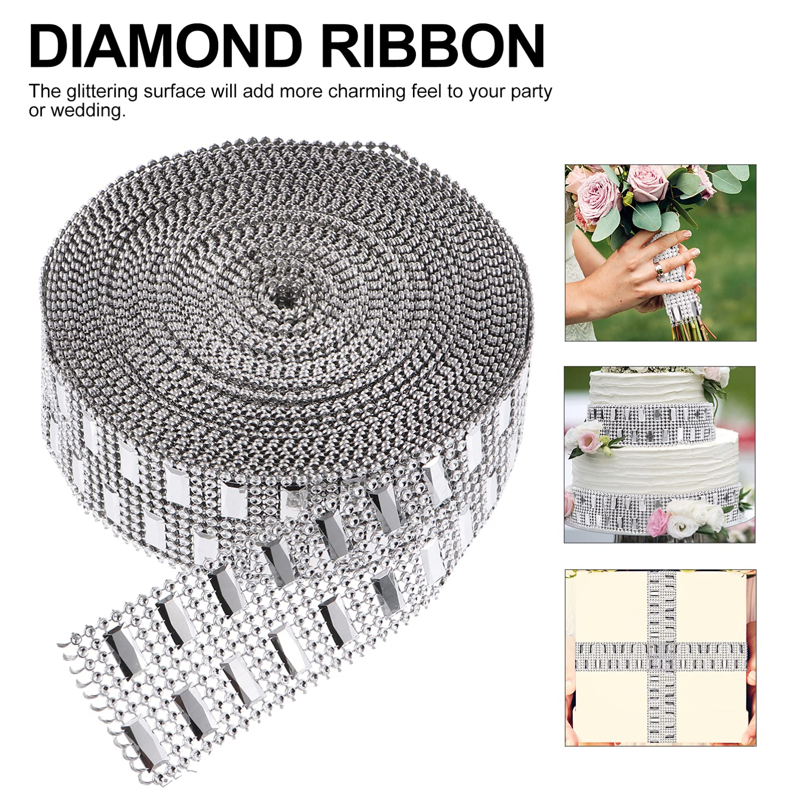 1 Rolle Bänder Bling Banding Bouquet Trim Gürtel Kristall Kleidung Handwerk DIY Applikation Reihe Dusche Schöne Funkelnde Strass Silber Kunstband Party Nähen Hochzeit Acryl