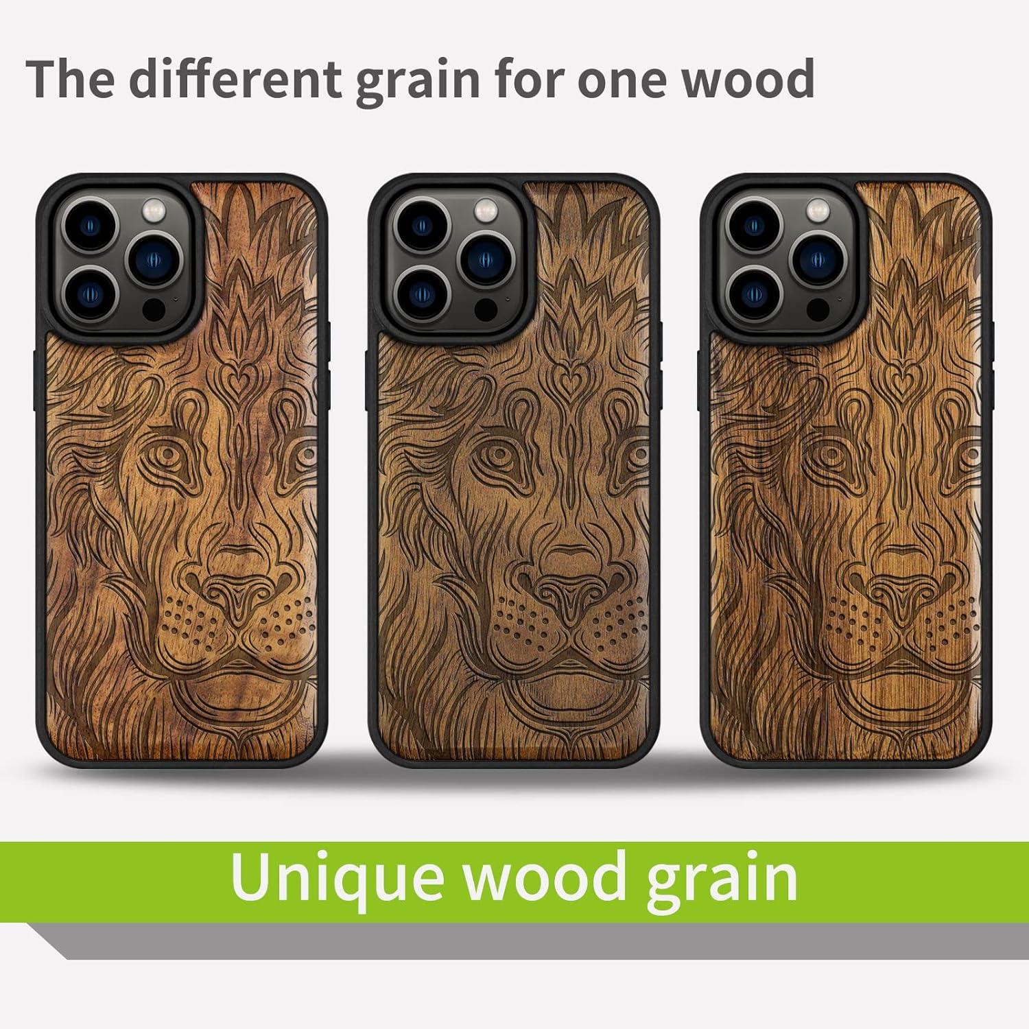 Carveit Magnetic Wood Case for iPhone 14 Pro Max [Natural Wood & Black Soft TPU] Unique & Classy Wooden Shockproof Protective Cover Compatible with magsafe (Lion in Aztec Style -Walnut)