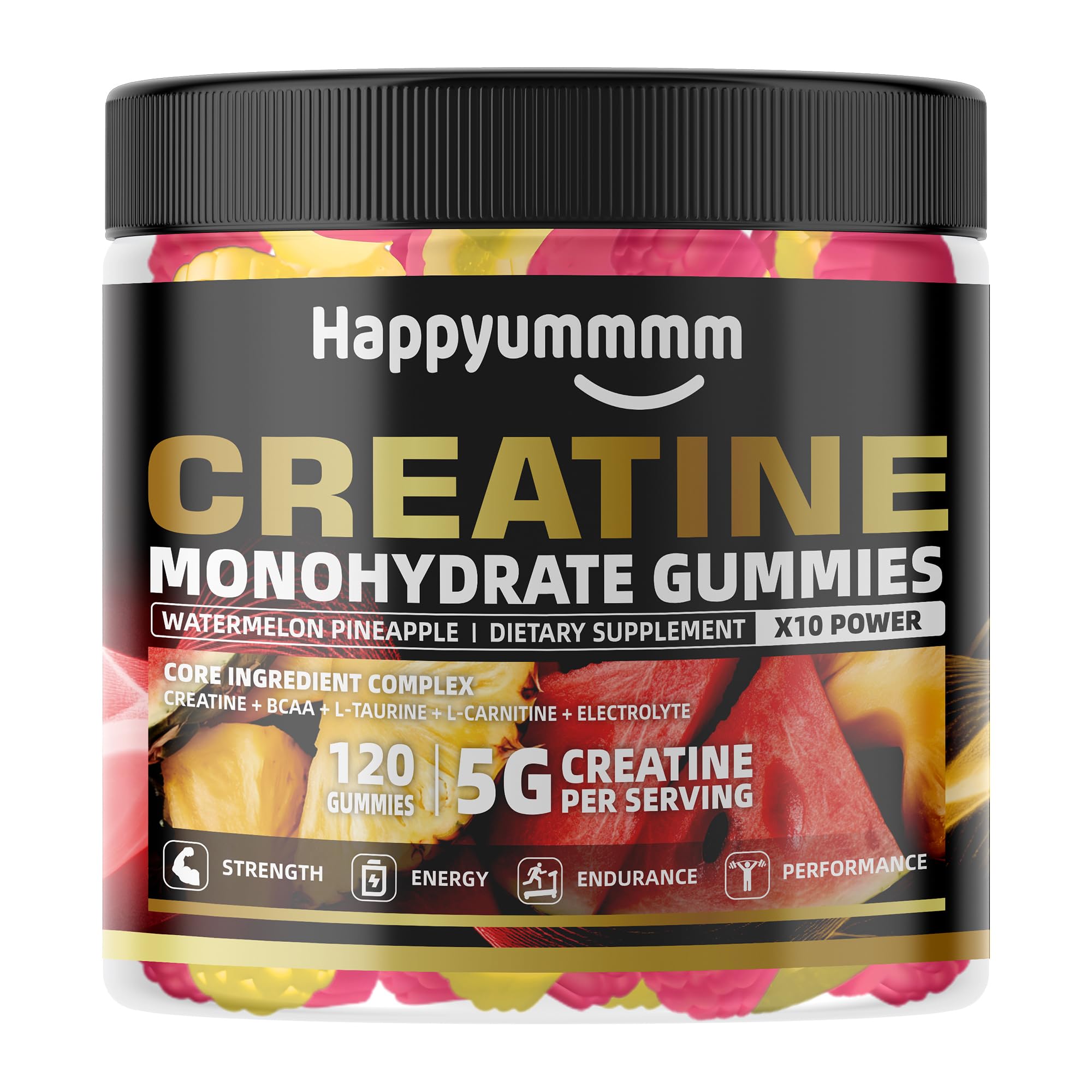NSF Certified Creatine Gummy 5g - Creatine Monohydrate Gummies for Men & Women - Boost Focus,Strength, and Endurance, Anti-Melting Formula, Vegan, Gluten-Free, Non-GMO，Pineapple watermelon 120
