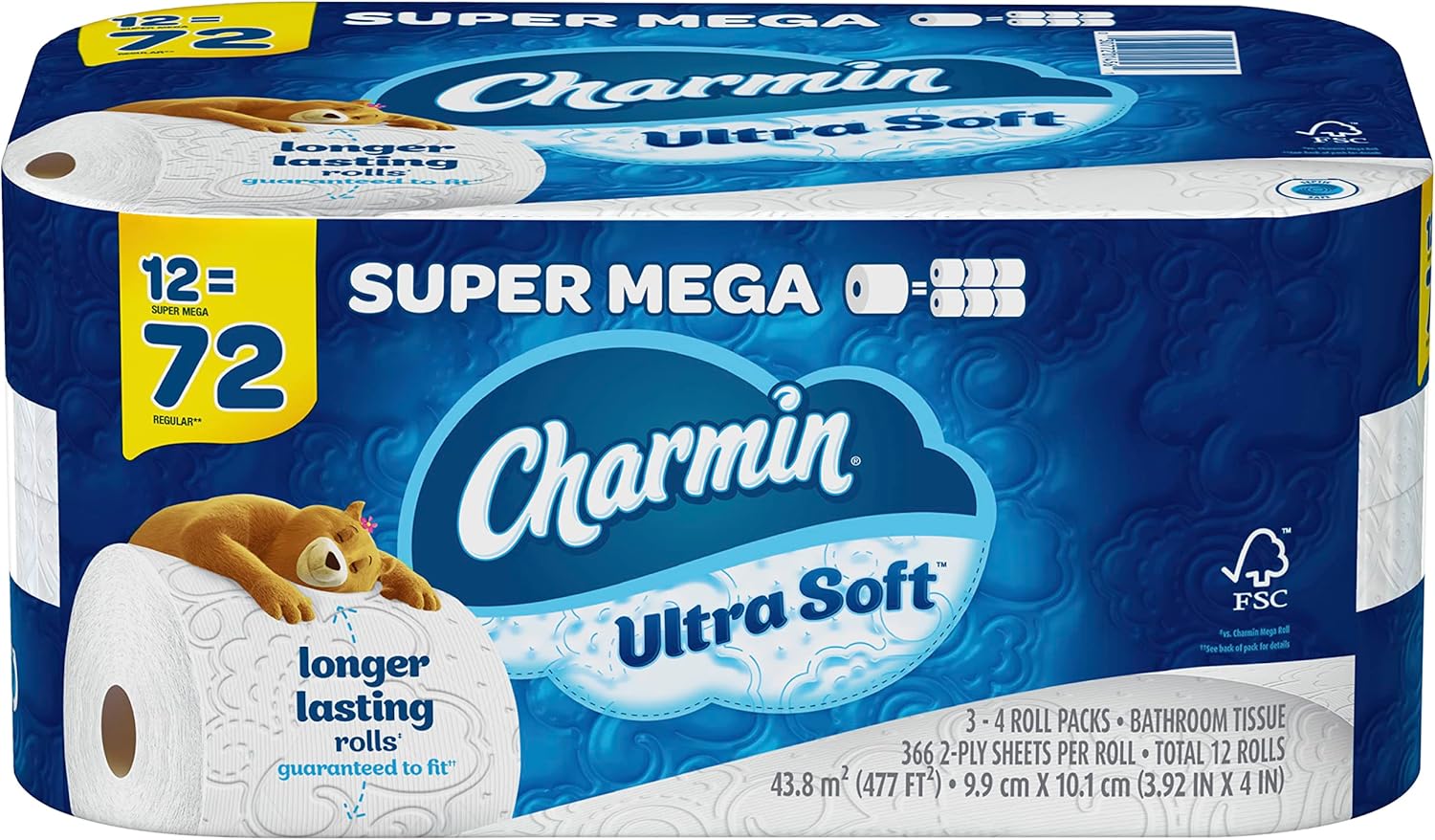Charmin Ultra Soft Toilet Paper 12 Super Mega Rolls, 366 Sheets Per Roll