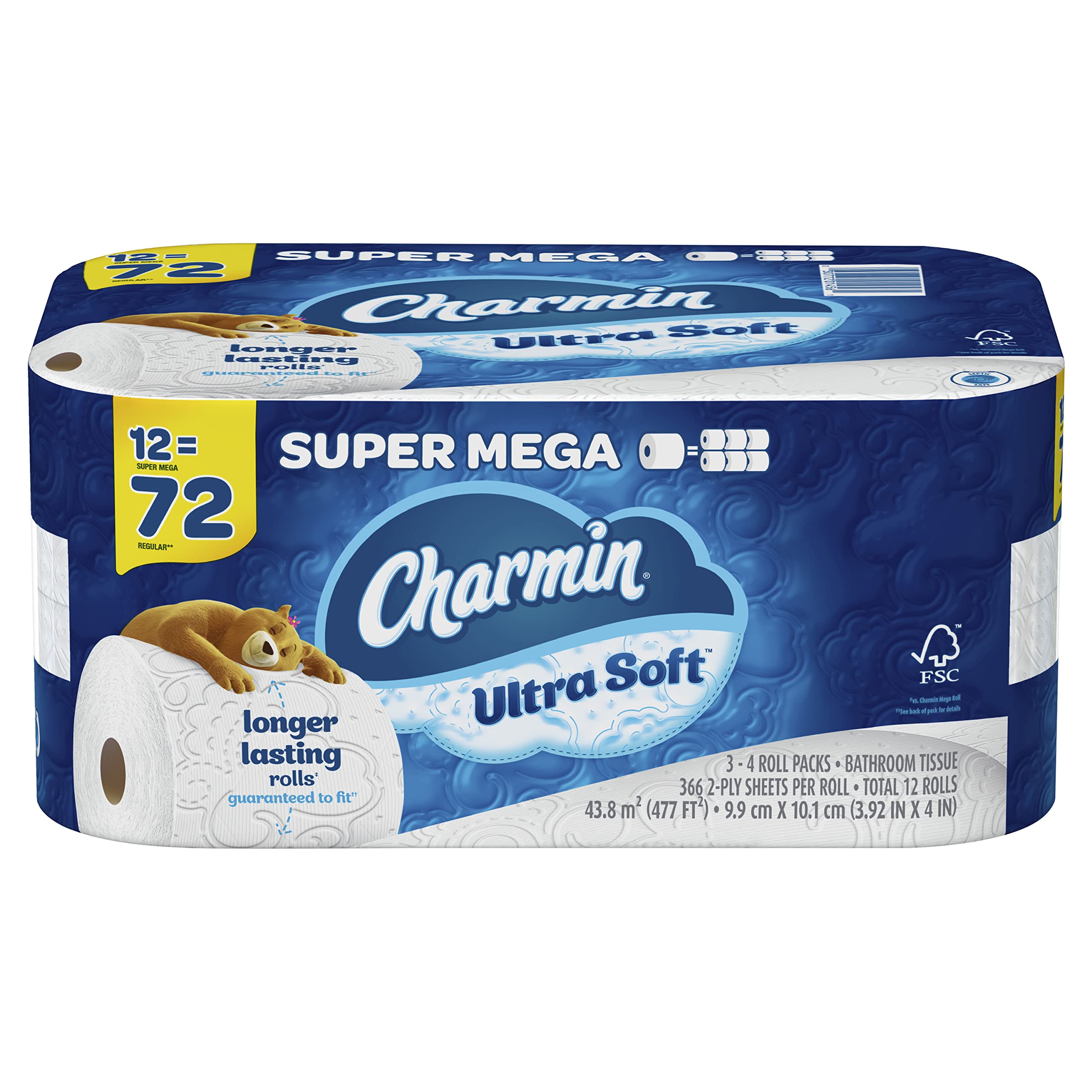 Charmin Ultra Soft Toilet Paper 12 Super Mega Rolls, 366 Sheets Per