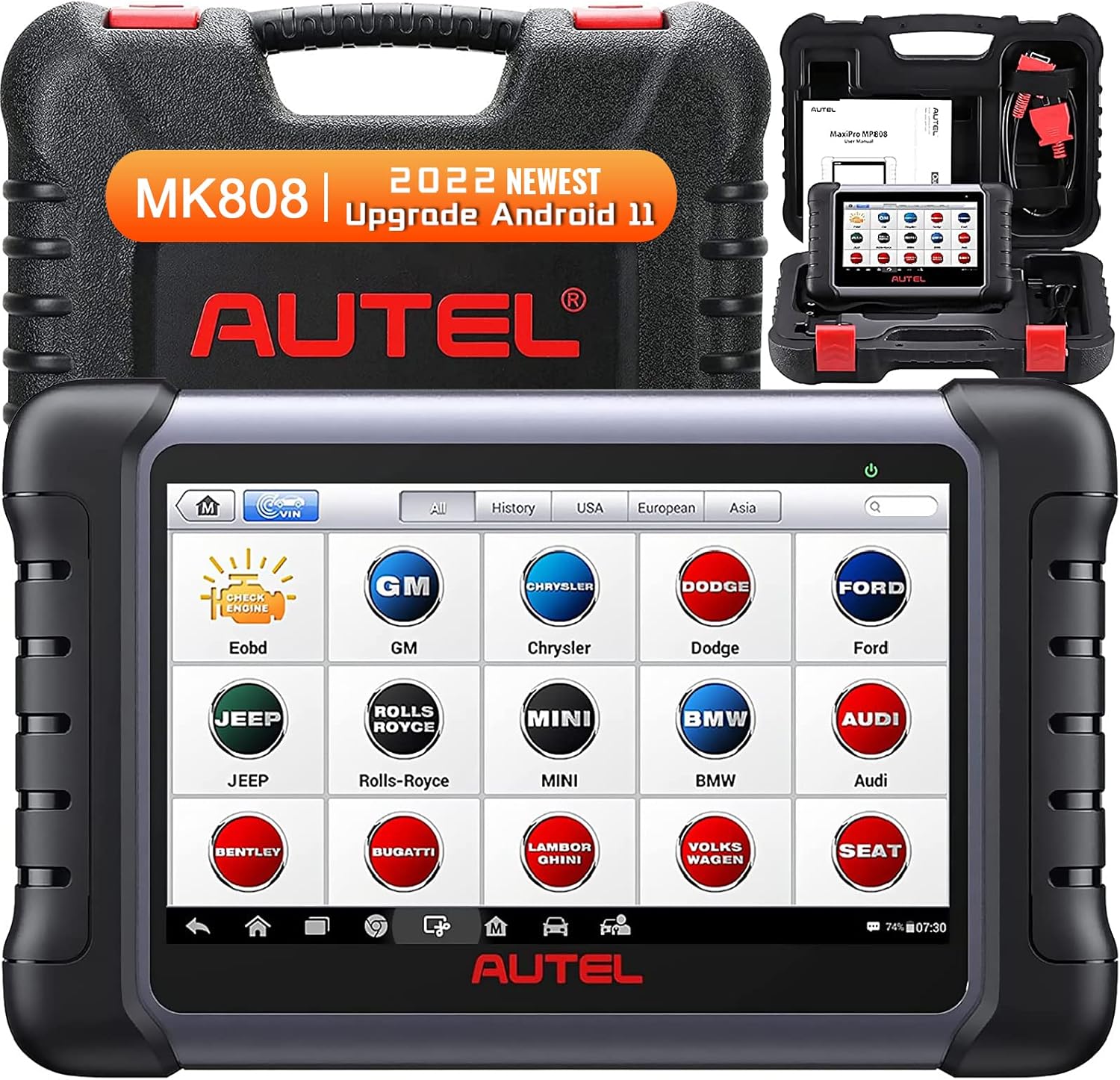 Autel MaxiCOM MK808(Z) Diagnostic Scan Tool - Android 11 Based Bi-Directional Control,1 Year Software Updating,2022 Upgraded of MK808/MX808, All System Diagnosis,FCA Auto Auth,Oil Reset,EPB (Original) : Automotive