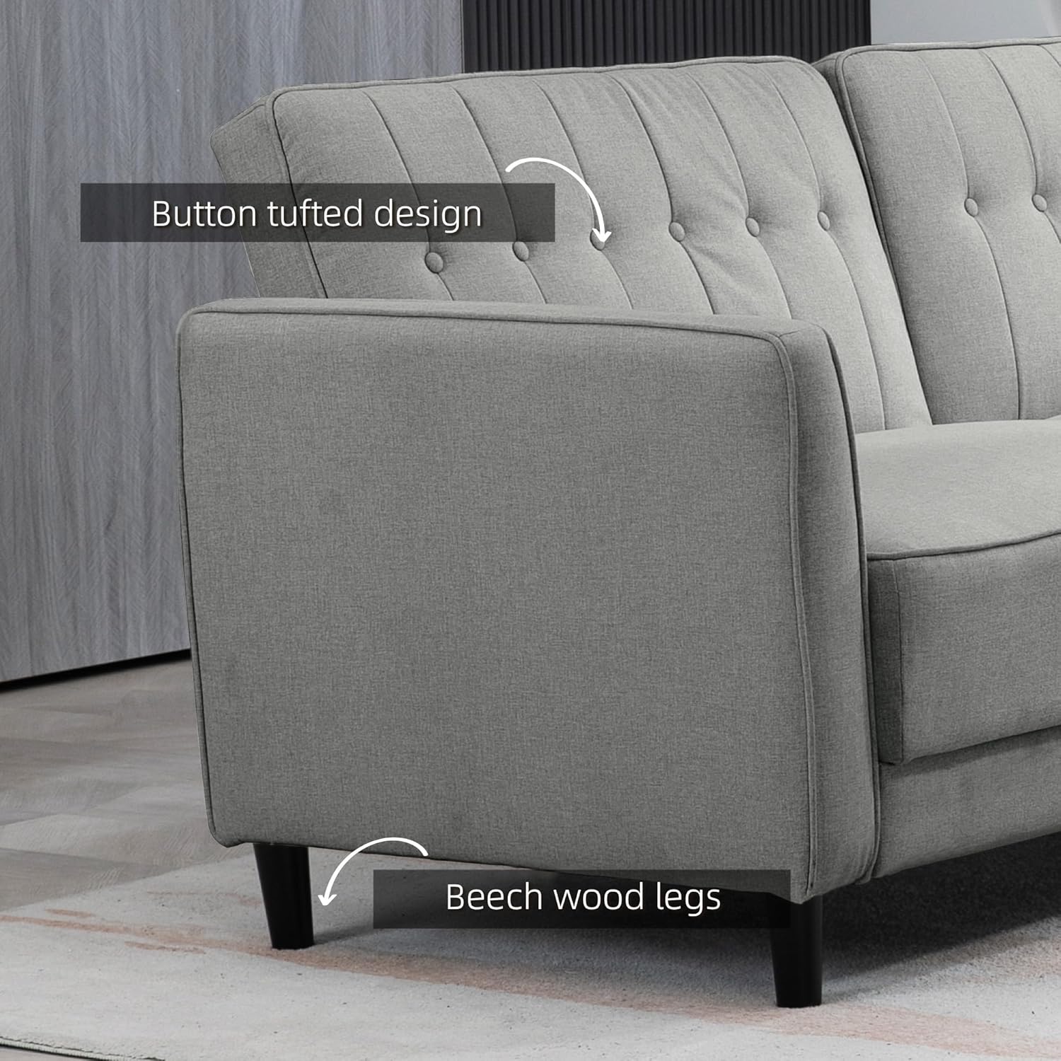 Cross-section view of the sofa's internal padding and spring system