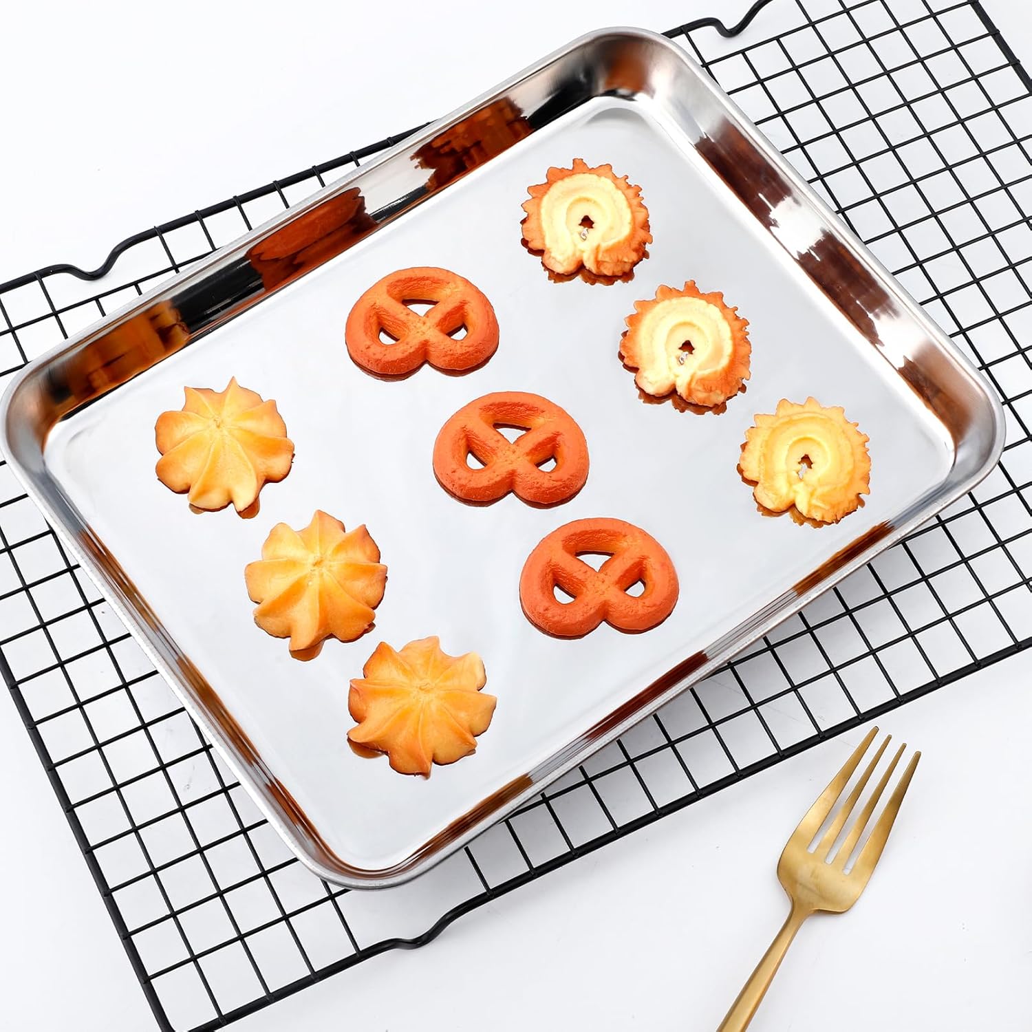 Baking Sheet Pan Set of 4, Stainless Steel Toaster Oven Pans, Small Cookie Sheet,Metal Baking Pan Oven Tray, Easy Clean & Dishwasher Safe, Mirror Surface(10 x 8 x 1 inches