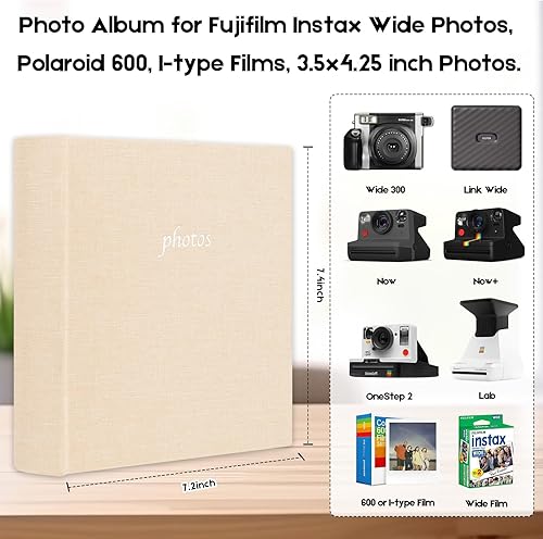 Miniatura 2 de Álbum de fotos para cámara Fujifilm Instax Wide 300, cubierta de lino, álbum de fotos de 120 bolsillos con espacio de escritura para cámara