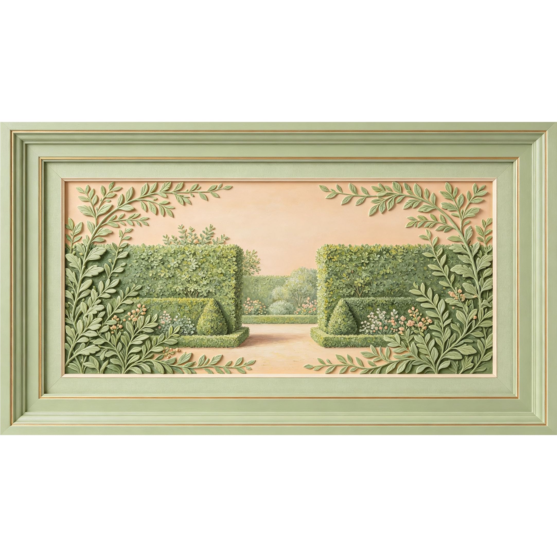 QZLITHOTIC 50×90cm3D Framed Wall Art， Botanical Garden Hedge Relief， Self?Adhesive Mural， Water?Activated Peel & Stick Fabric Decor Wall Decal for Bedroom Living Room