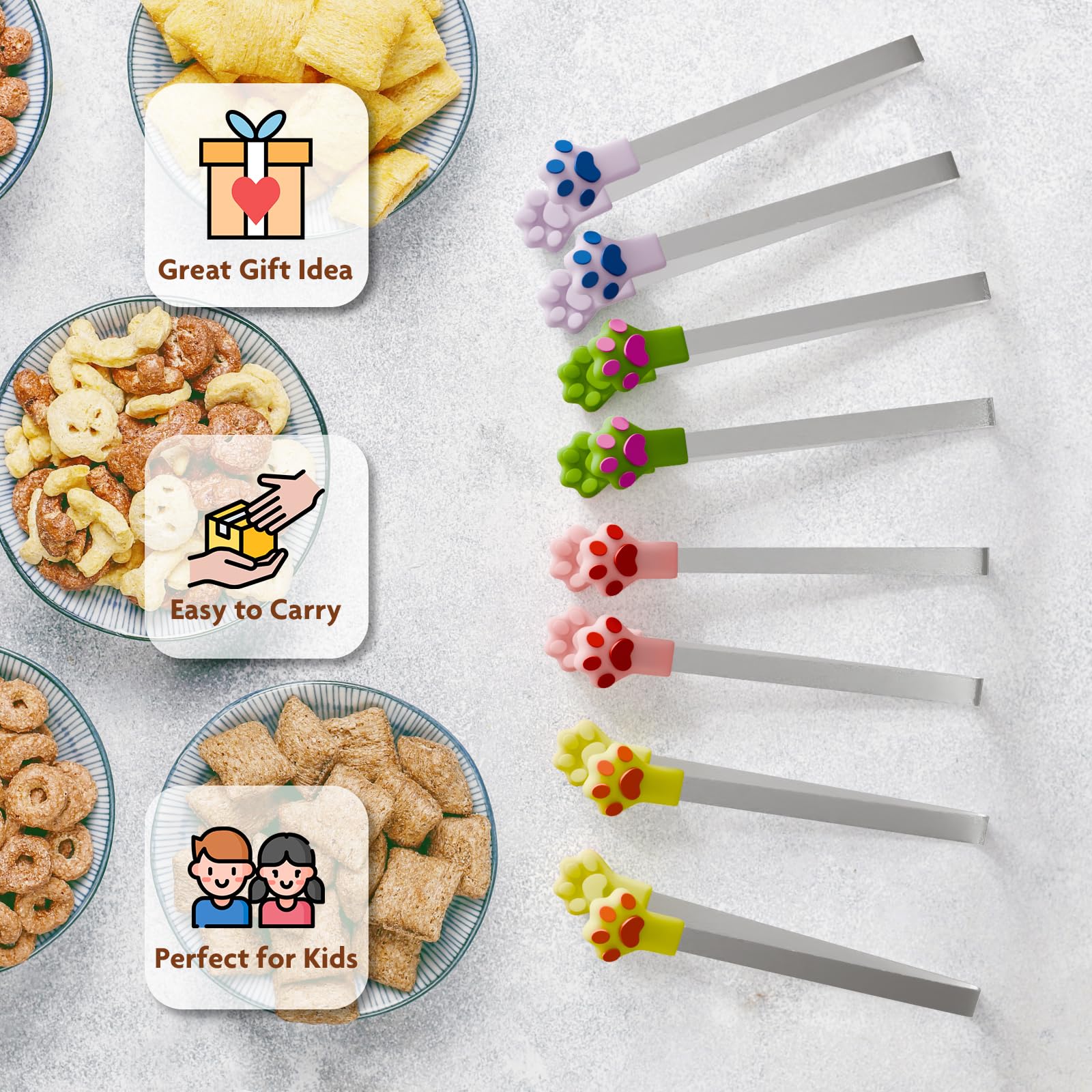 Cute Cat Paw Tongs - 8 Pack Mini Silicone Tongs -6 Cute Cat Paw Tongs - 8 Pack Mini Silicone Tongs -6