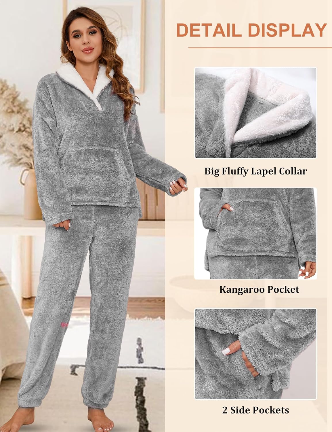 Kissonic Women's Fluffy Pajama Set Fleece Pullover Pants Fuzzy Lounge Set Cozy Winter Pj Sleepwear with Pockets - Image 5