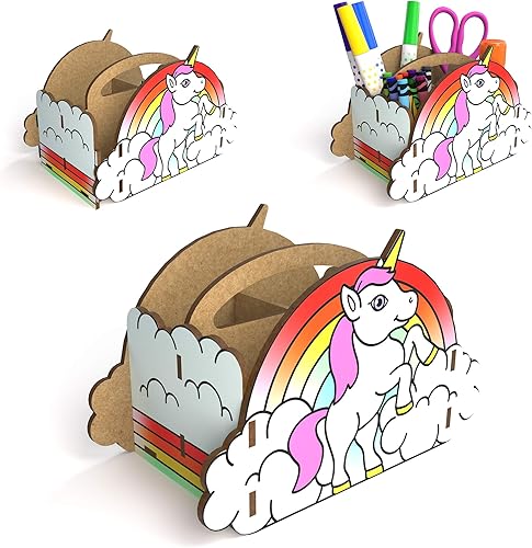 Organizador de escritorio para niños, construye tu propio unicornio, soporte para lápices de arco iris, suministros de organización de aula para