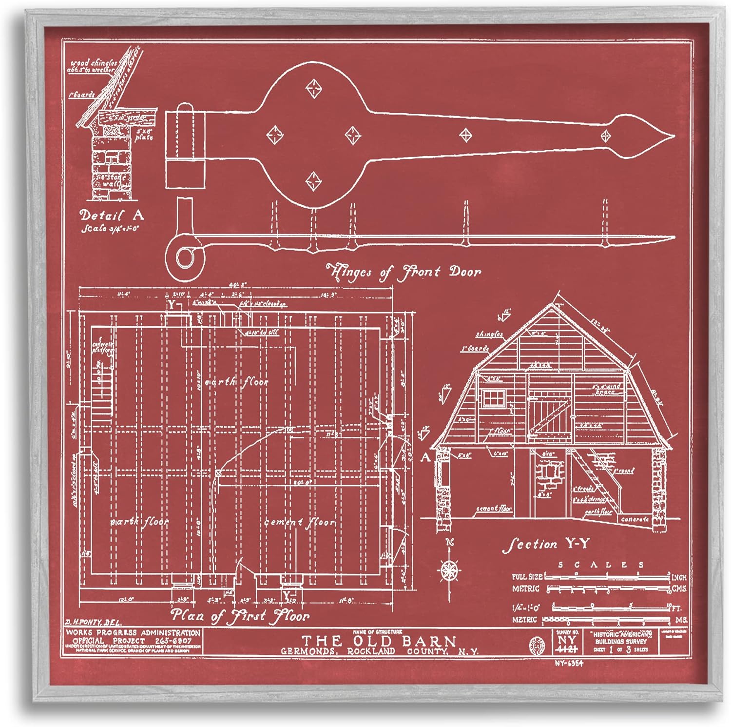 Stupell Industries Detailed Diagram Blueprint Old Barn Floor Plan, Design by Annie Warren