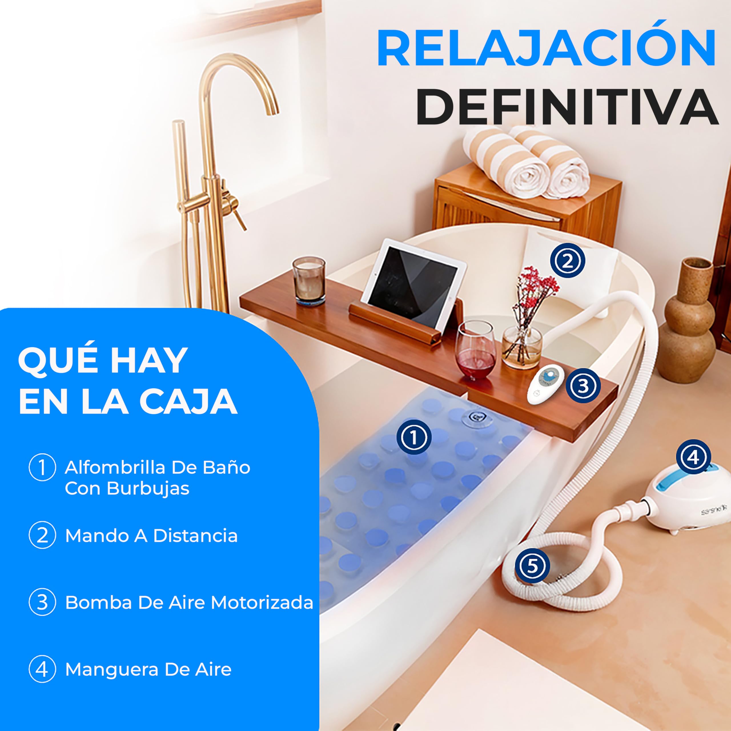 SereneLife SPA de Burbujas para Bañera con Funcion Termica, Manta de Hidromasaje Portatil, Antideslizante con Ventosas, Intensidad Ajustable, Mando a Distancia