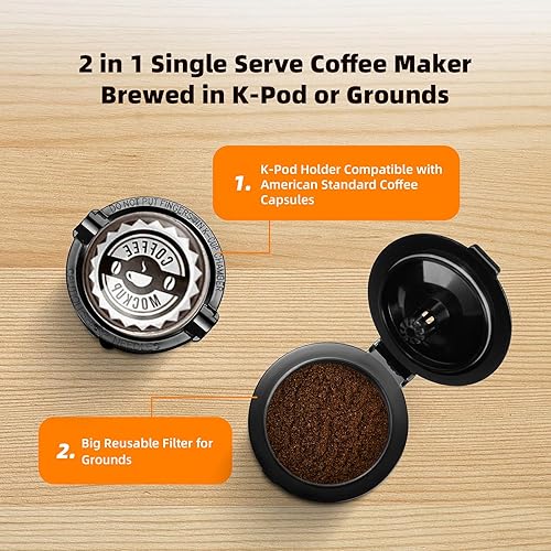Miniatura 2 de Mini - Cafetera de porción individual para cápsulas K Cup y café molido, máquina de café de preparación rápida de una taza con recordatorio de Negro