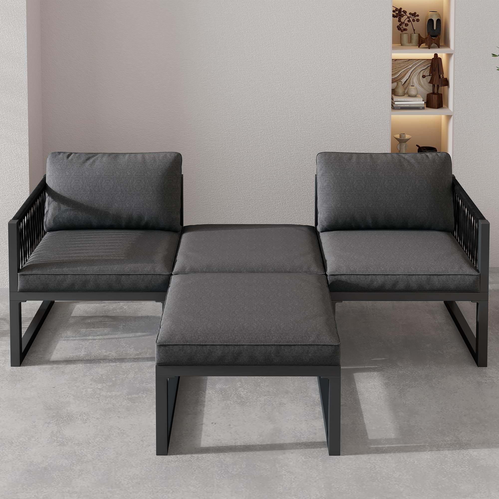 Merax Gartenlounge Set, Gartenmöbel Set, Multifunktional für Terrasse und Garten, Outdoor Sofa Garnitur, PE-Rattan, Aluminiumrahmen, rutschfeste Füße