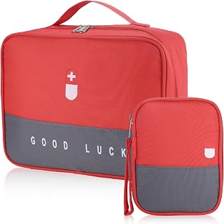 Fentar 2 Pcs Botiquin Viaje, Botiquin de Primeros Auxilios Vacía, Bolsa Botiquín Impermeable, Bolsa de Medicamentosauxilios Viaje, Bolsa Botiquin Vacia Portátil para Viajar Acampar y Senderismo (Rojo)