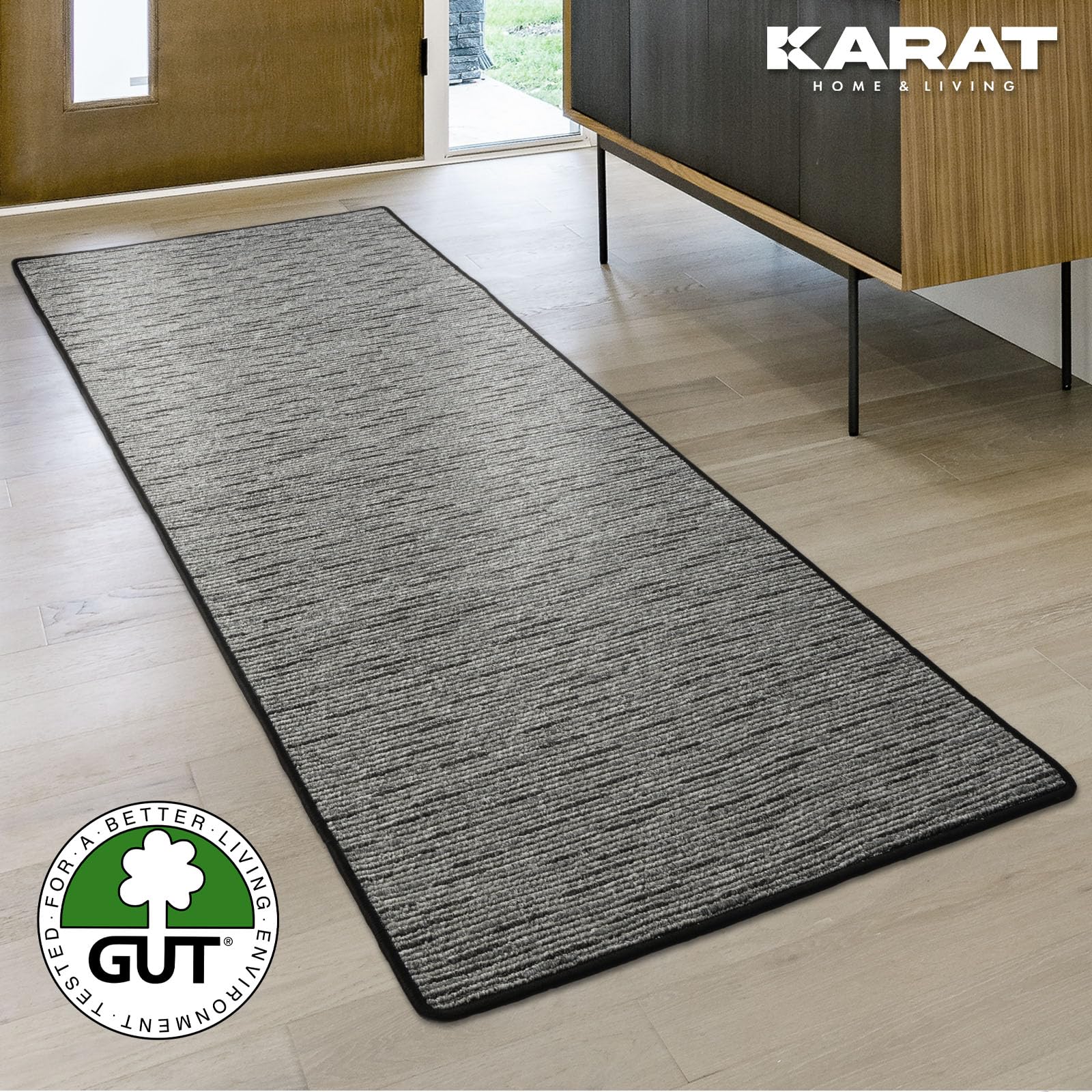 KARAT Teppich Läufer Geneva - Teppichläufer auf Maß - Meterware - Flurteppich - Küchenläufer - Teppich für Küche, Flur & Wohnzimmer (100 x 500 cm, Anthrazit)