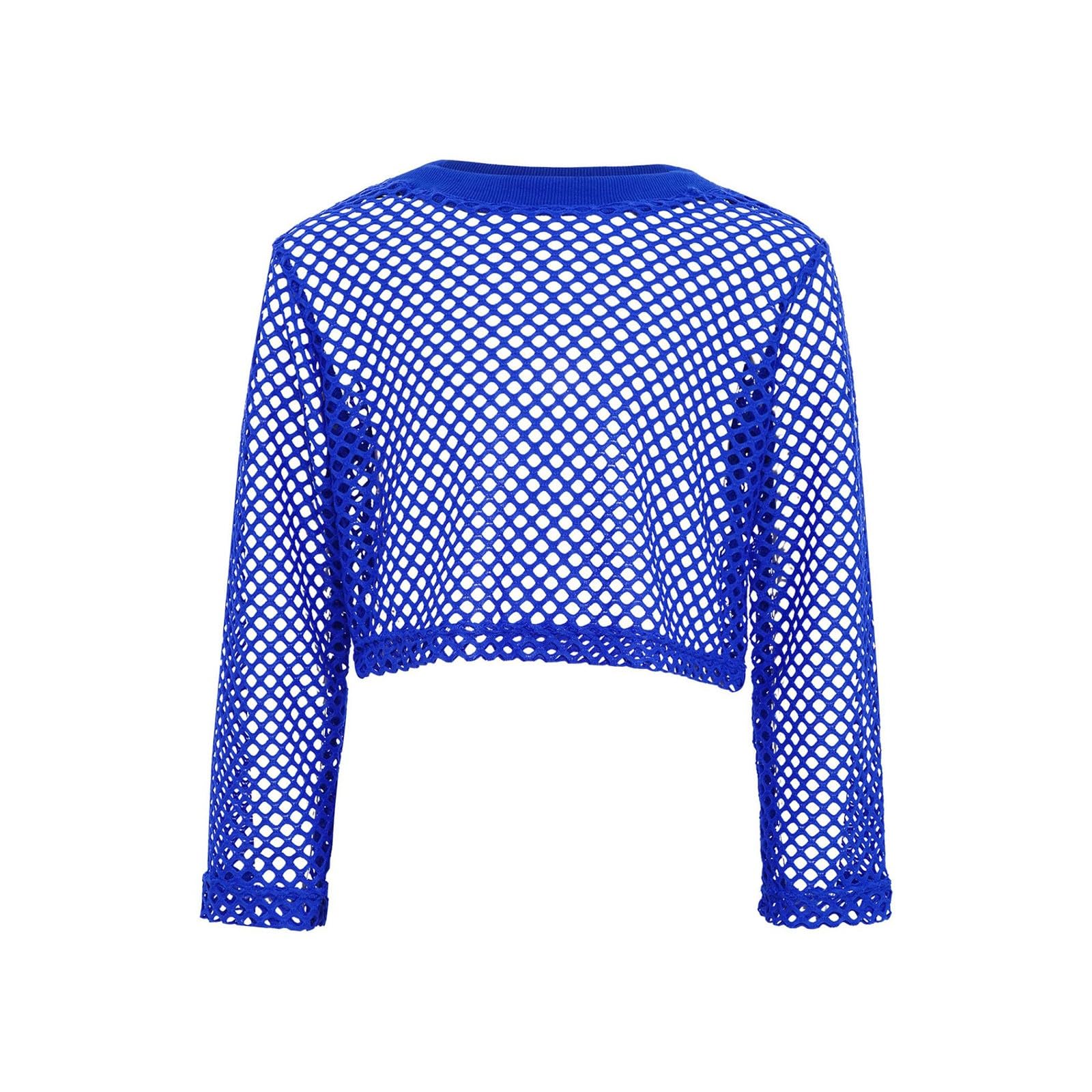 Generisch Neon Kinder Netzoberteil Mädchen Langarm Gehäkeltes Crop Top Hollow Out Mesh Tshirt Basic Oberteil Kurz Unterhemd Tanzkleidung