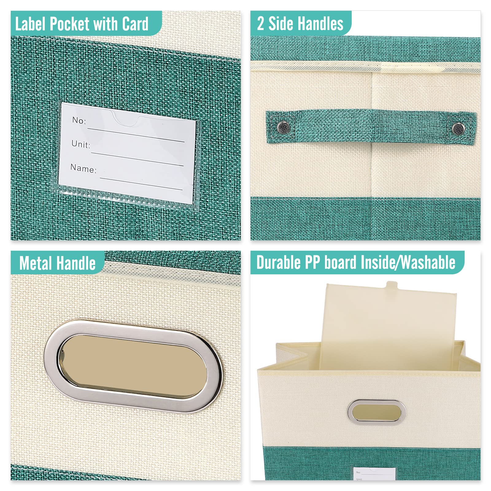 Contenedores grandes de tela de lino plegables con tapa y asas extraíbles, caja de almacenamiento lavable, cesta organizadora con cubierta para dormitorio, armario, oficina (blanco y negro,