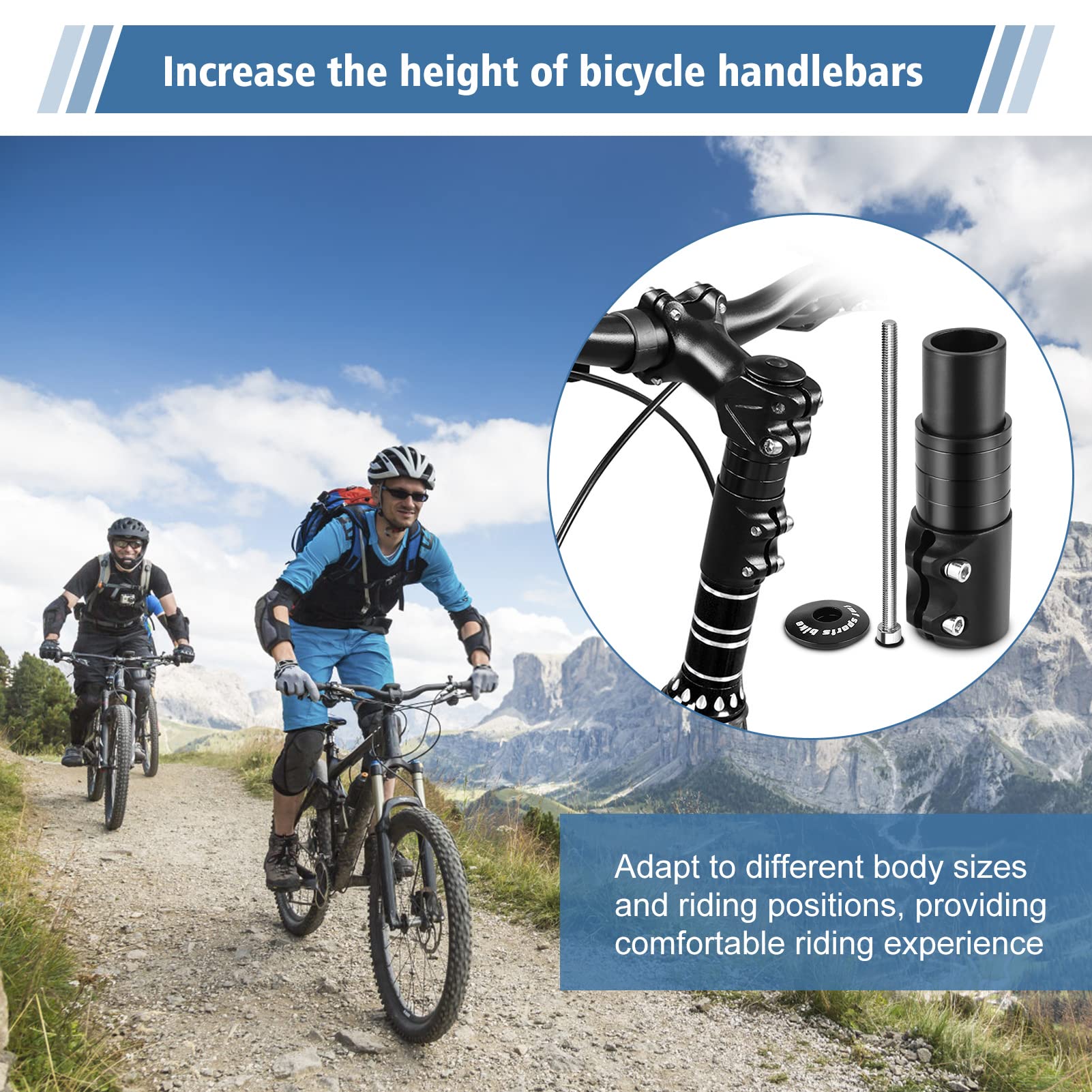Yosoo Health Gear Trzpień roweru górskiego, 28,6 mm, przedłużacz trzonka, przedłużacz widelca, przedłużenie trzonka, stop aluminium, widelec rowerowy do roweru górskiego, czarny