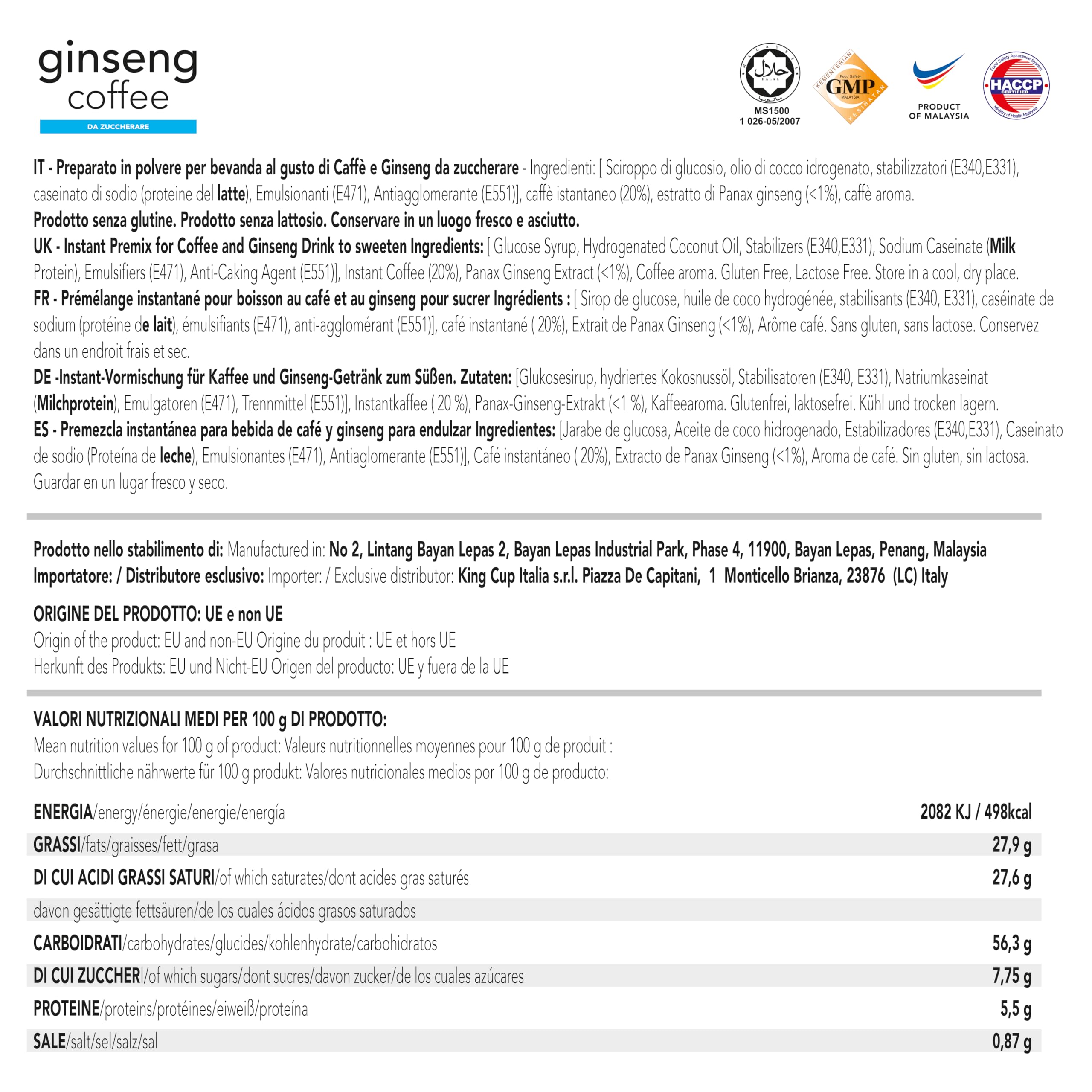 King Cup - 10 Confezioni da 10 Capsule di Ginseng da Zuccherare, 100 Capsule 100% Compatibili con Sistema Nespresso di Bevanda al Gusto di Ginseng, Senza Glutine e Senza Lattosio