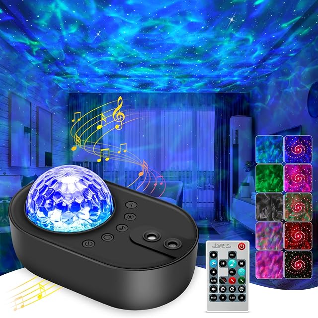 IBELL Star Projector Night Light, LED Star Light Projector Galaxy Projector Light, Ocean Wave Starry Night Projector Light with Bluetooth Speaker, White Noise, Timer Remote Control for Kid Adults Gift