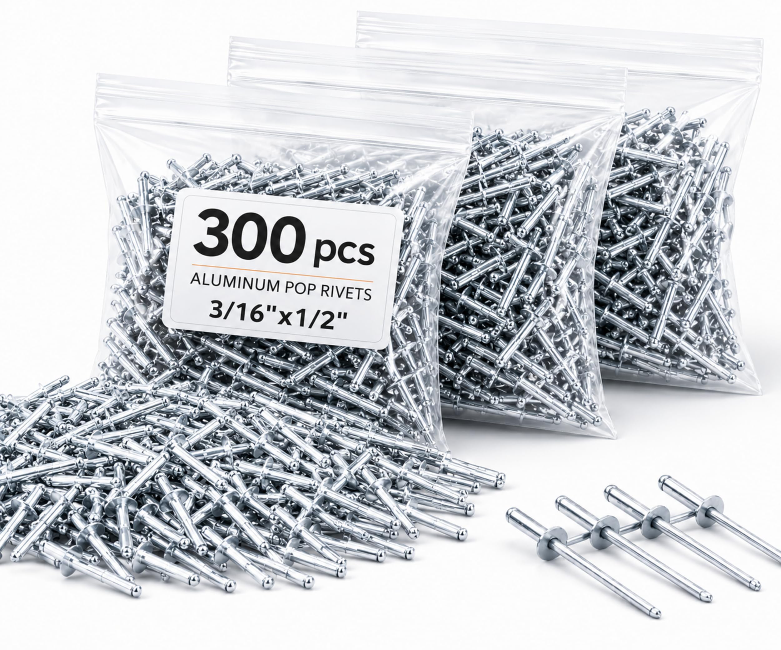 300PCS Large Flange Aluminum Pop Rivets 3/16" x 1/2" Big Head Steel Mandrel Dome Body Blind Clenches Set for Sheet Steel Duct Work Aluminum Boat Clenches Long Pop Rivets