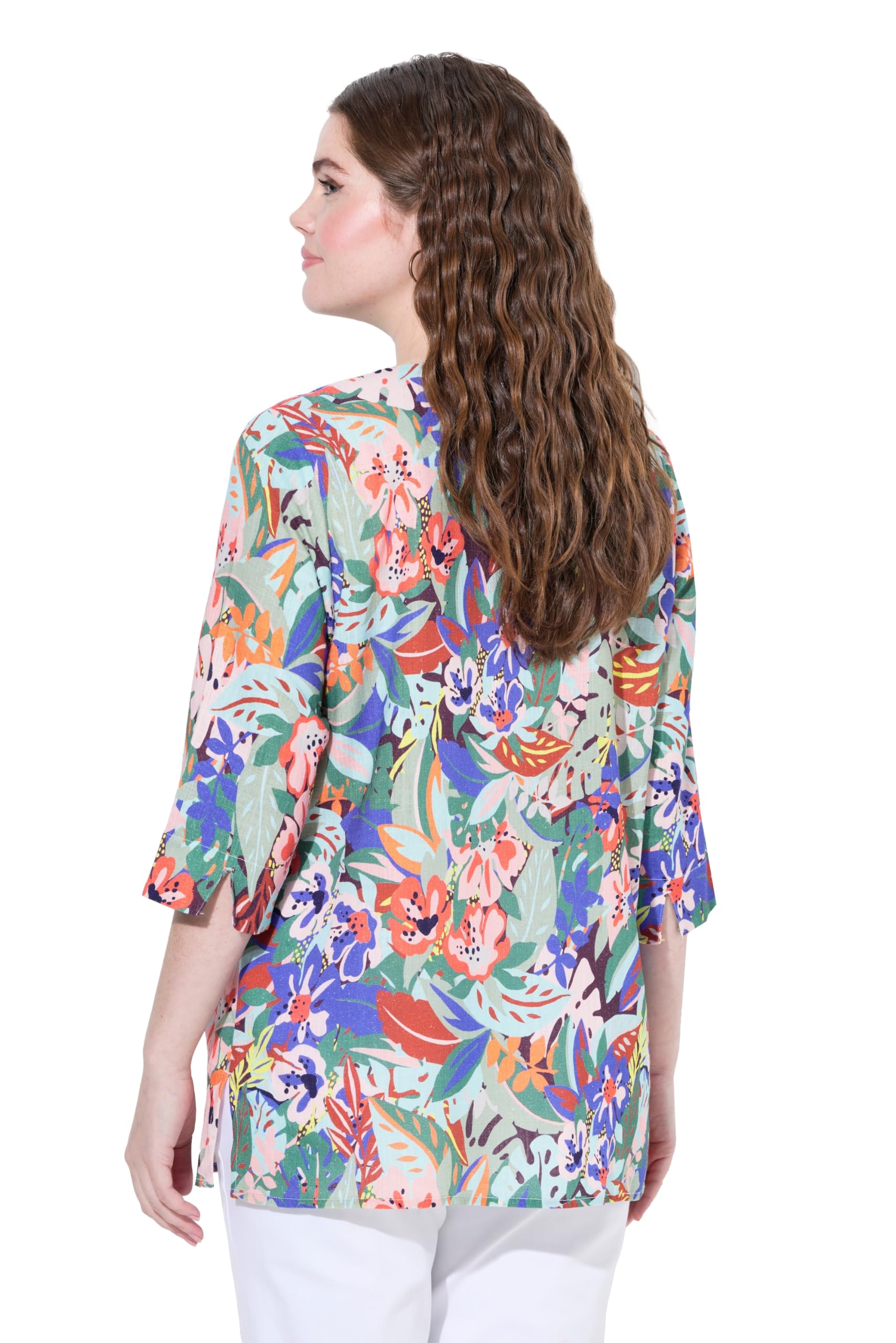 Ulla Popken Leinenmix-Bluse, A-Linie, Tunika-Ausschnitt, 3/4-arm Túnica Mujer