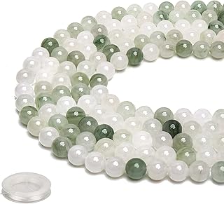 70PCS Natural 8MM Healing Gemstone, Iceberg Jade Energy Stone Round Loose Beads, Semi-Precious Crystal Beads with Free Elastic String for Jewelry Making DIY