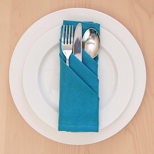 Miniatura 3 de Encasa - Juego de 12 servilletas de tela 100% algodón, color cobalto y tamaño de 17 x 17 pulgadas, servilletas lavables y reutilizables para mesa de