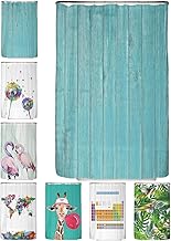 arteneur - Mildewproof Shower Curtain, 120 x 200 cm, Recycled Material Oeko-Tex Standard 100, Weighted Hem, Non-Transparent, Waterproof, Washable, with 8 Rings and E-Book Design Turquoise Wood
