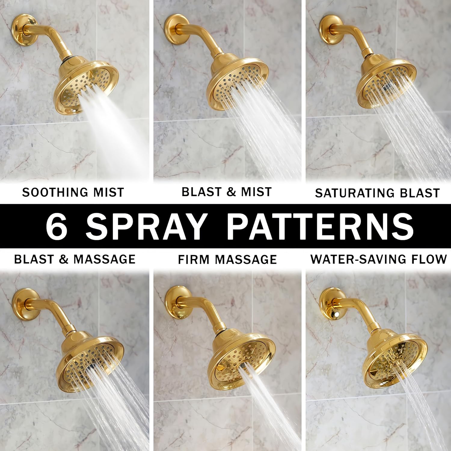 Aqua Elegante Massage Shower Head With Mist - High Pressure Boosting, Adjustable Massaging Rainfall Showerhead For Low Flow Showers With Water Saving Nozzles - 2.5 GPM - Polished Brass Polished Brass 2.5 GPM Standard
