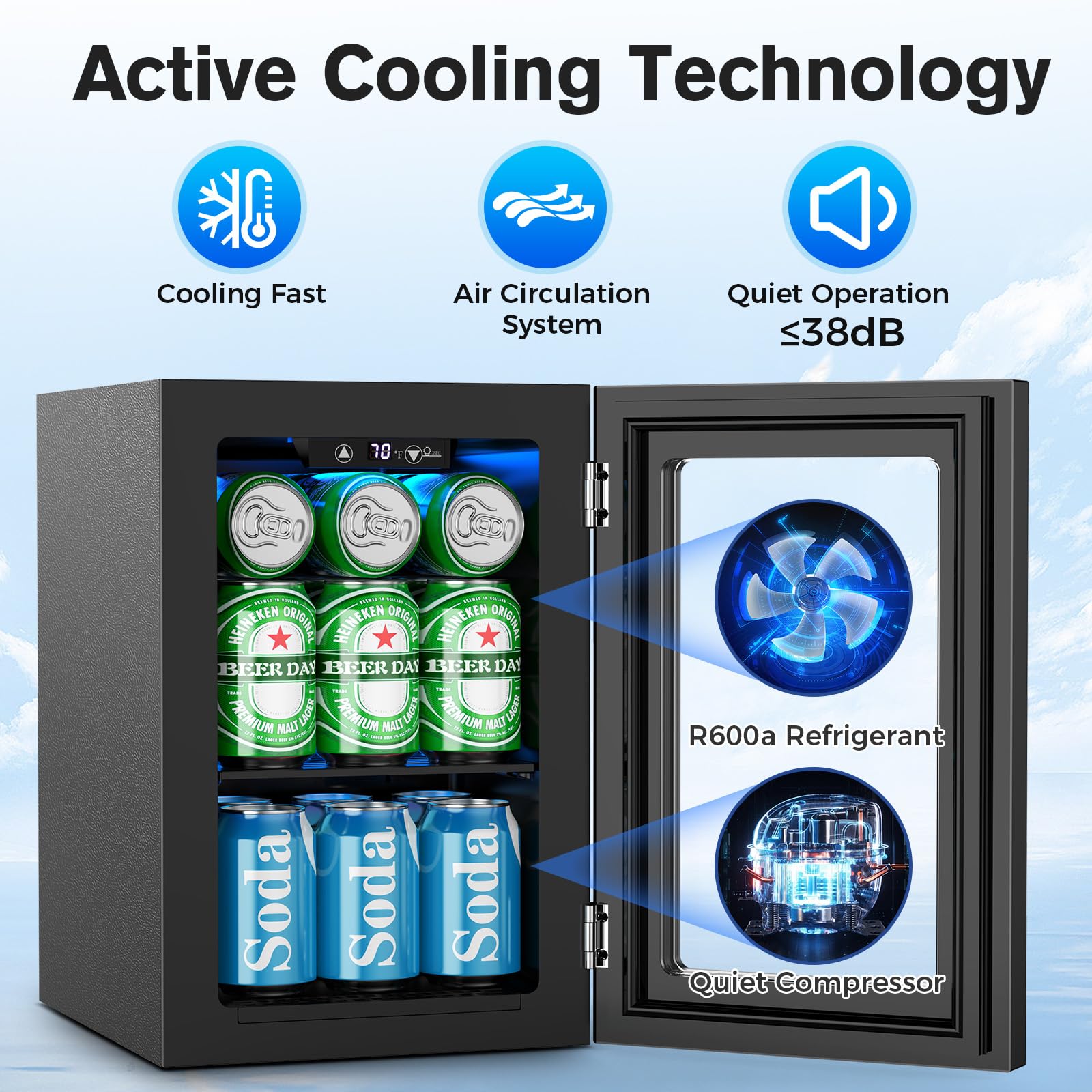 Electactic 24 Cans Beverage Refrigerator Cooler, Mini Fridge Countertop Drink Cooler For Soda, Canned Beer, Adjustable Digital Temperature Control For Home Dorm Office, Black on Fridge.com - View 6