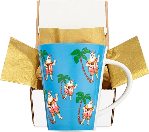 K-Kraft Aloha Santa - Taza de Navidad de 12 onzas, cerámica, en caja de regalo, 4 diseños para elegir K-Kraft Aloha Santa - Taza de Navidad de 12 onzas, cerámica, en caja de regalo, 4 diseños para elegir