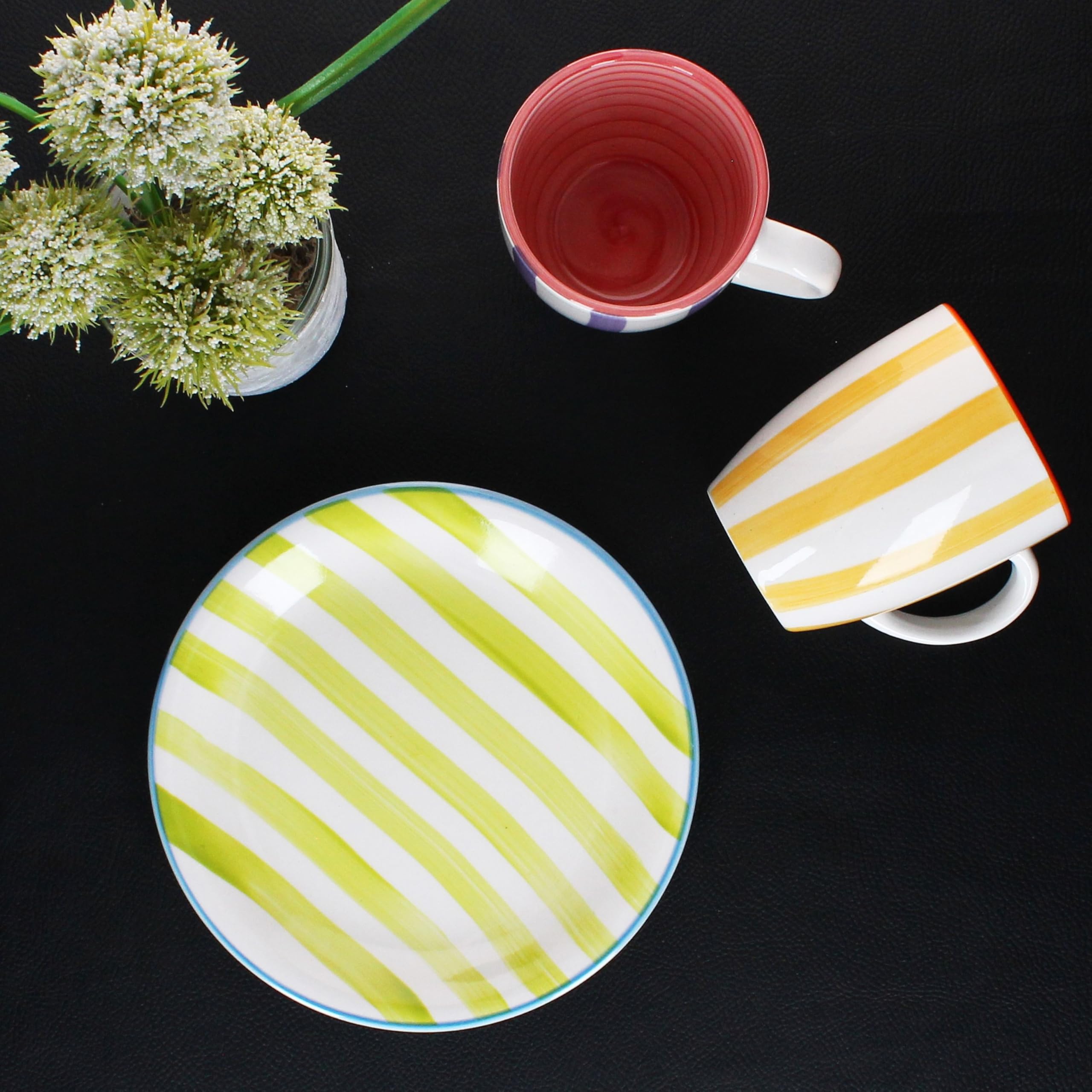 MamboCat Summer Stripes Lot de 6 assiettes à gâteau, en faïence, avec rayures colorées, pour 6 personnes, petites assiettes pour salade, dessert, amuse-bouches, etc.