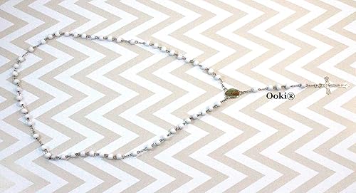 Miniatura 3 de 12 cuentas de rosario perfumadas con flores de pétalos de rosa de Guadalupe con cuentas blancas y cruz de crucifijo católico, lote de 12 unidades +