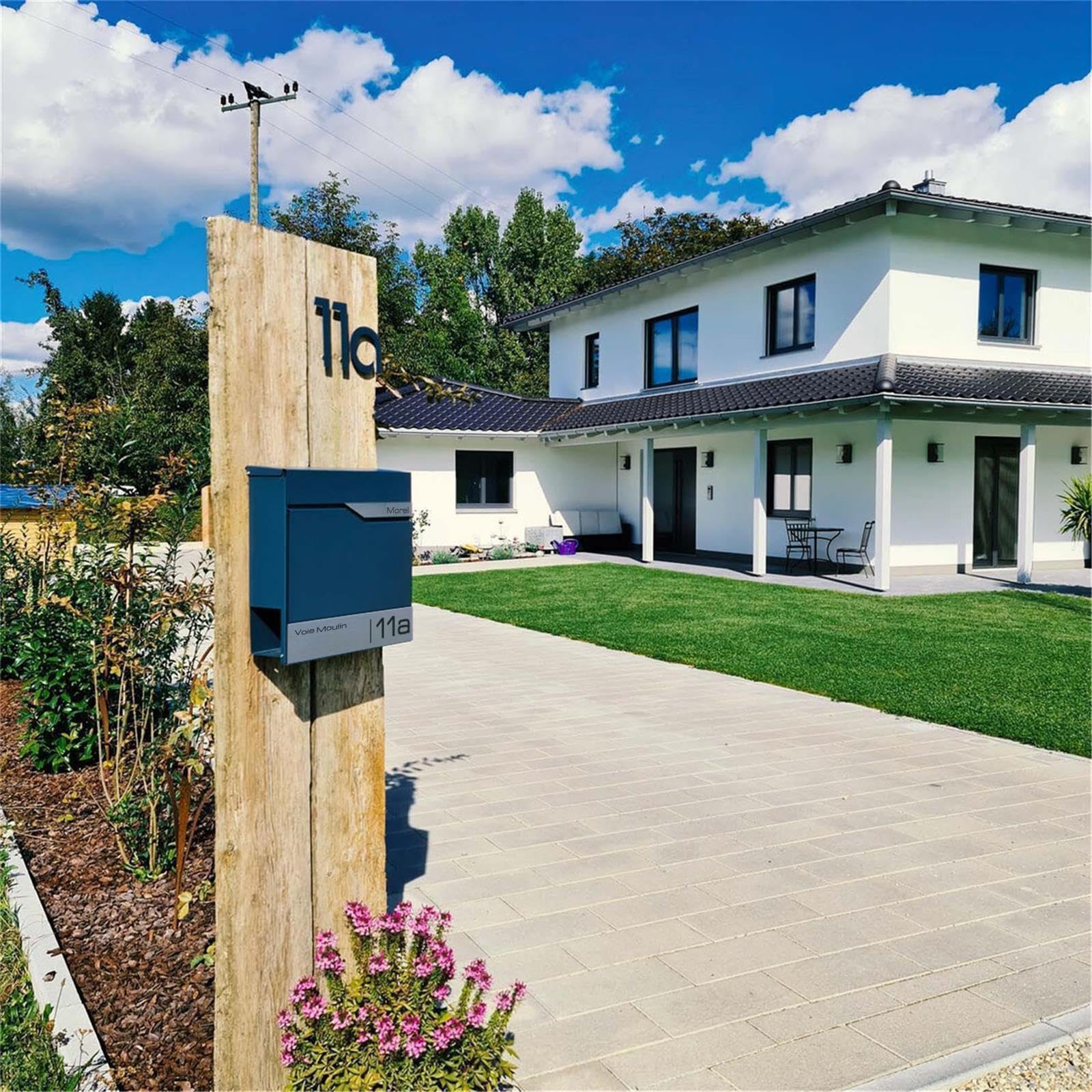 Metzler Boîte aux Lettres Murale avec Porte-nom, Design Moderne avec Compartiment à journaux Anthracite RAL 7016, Personnalisable avec Plaque Nominative en Acier Inoxydable V2A | Modèle Siebert…
