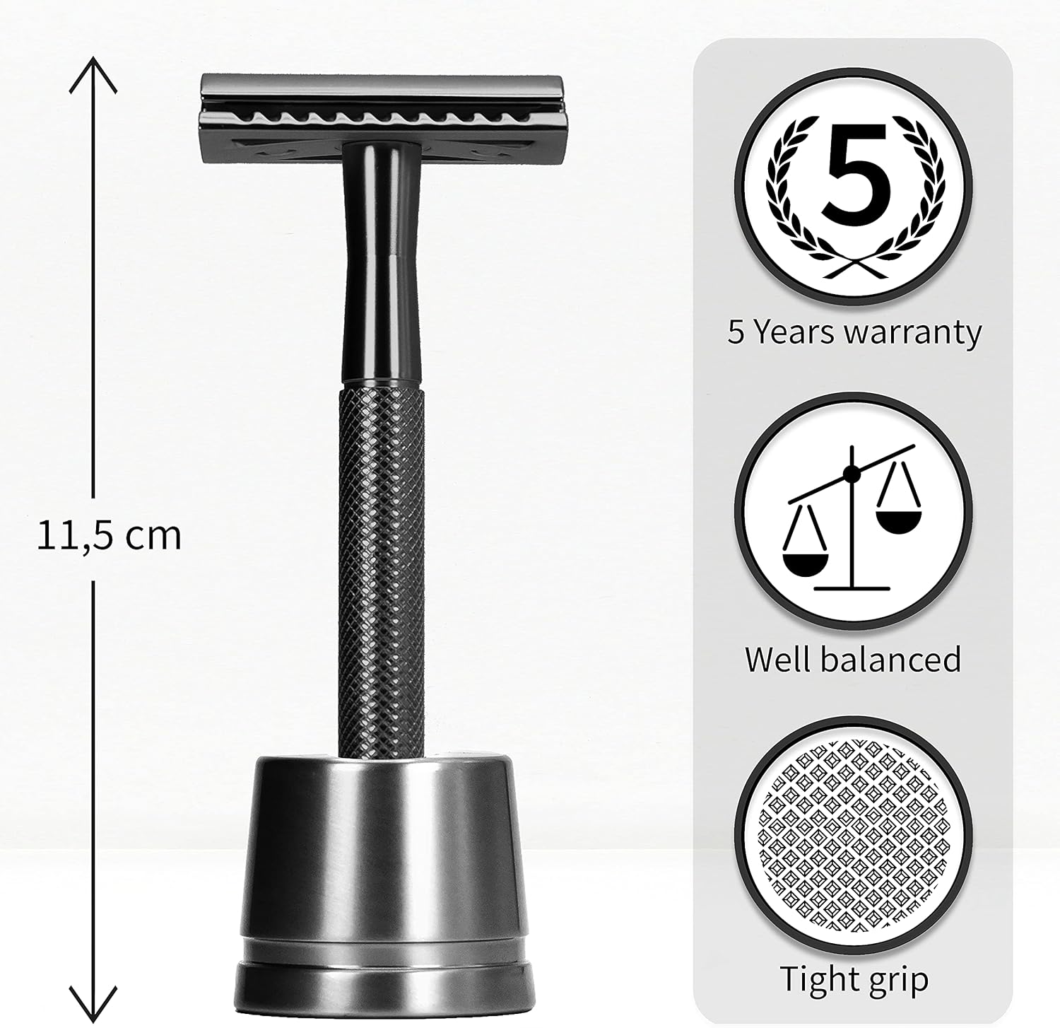 Black Metal Safety Razor with Razor Stand Single Blade Razor for Men