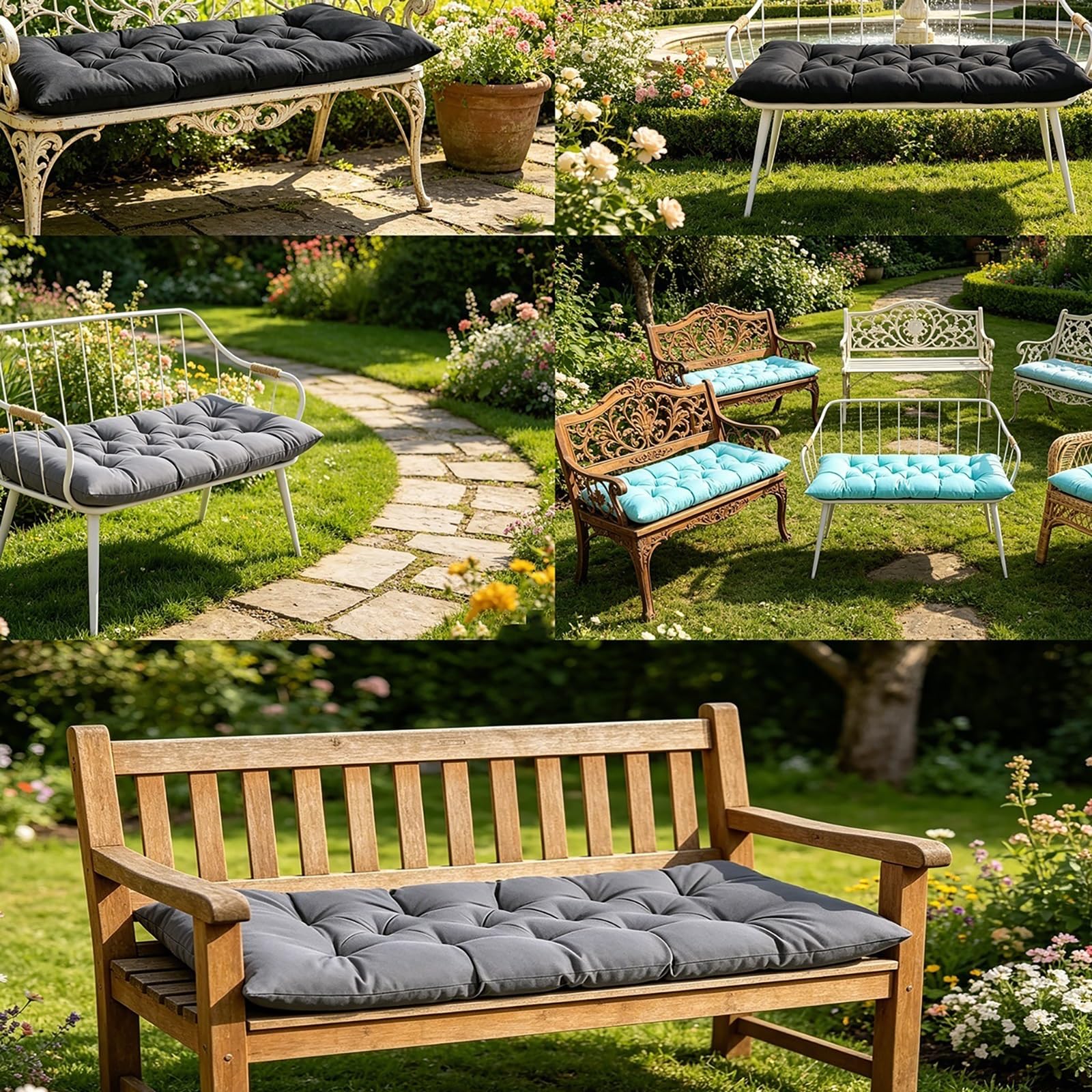 Cuscino Panca Esterno Impermeabile，per Giardino Terrazza Balcone Altalena(Grigio scuro,150x50 cm)