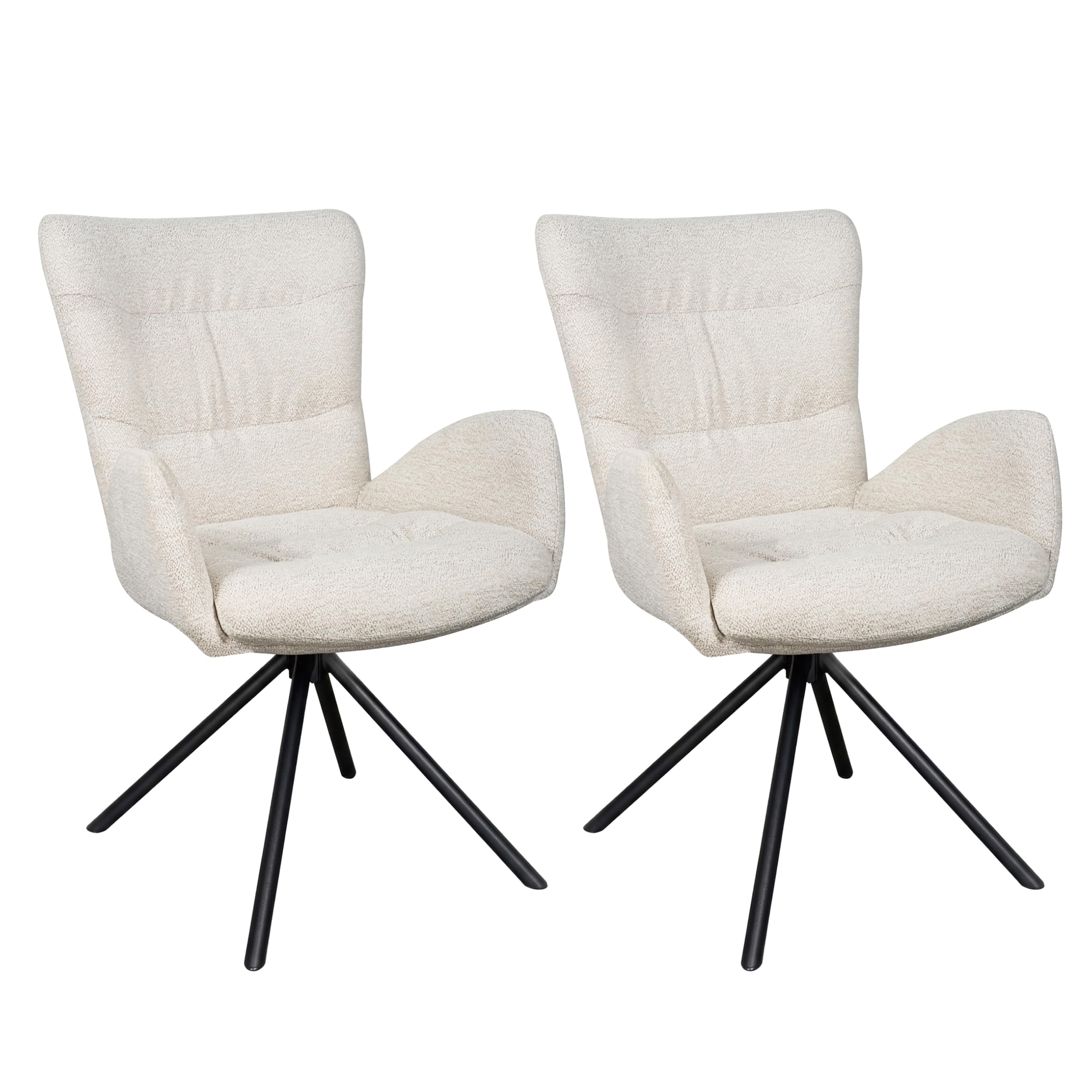 Modern Swivel Armchairs Set of 2 Beige Chenille Tub Chairs with Comfy Seat