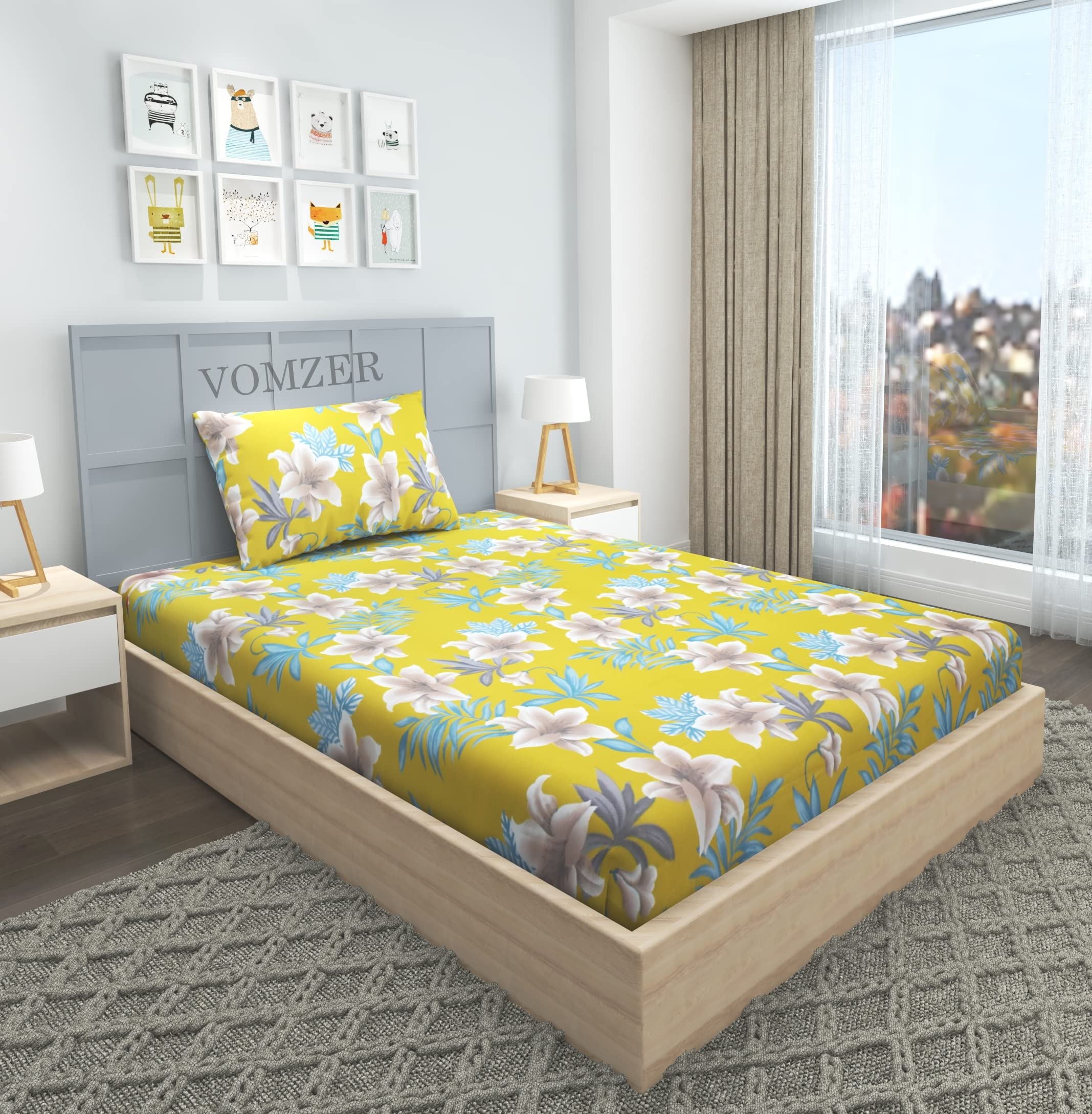 VOMZER 300 TC Elastic Fitted Bedsheets Single Bed with 1 Pillow Cover | Single Bed with All Around Elastic, Size 36 x 72 x 10 Inches (Mustard Flower) (B09N1WVK3X) Amazon Price History, Amazon Price Tracker