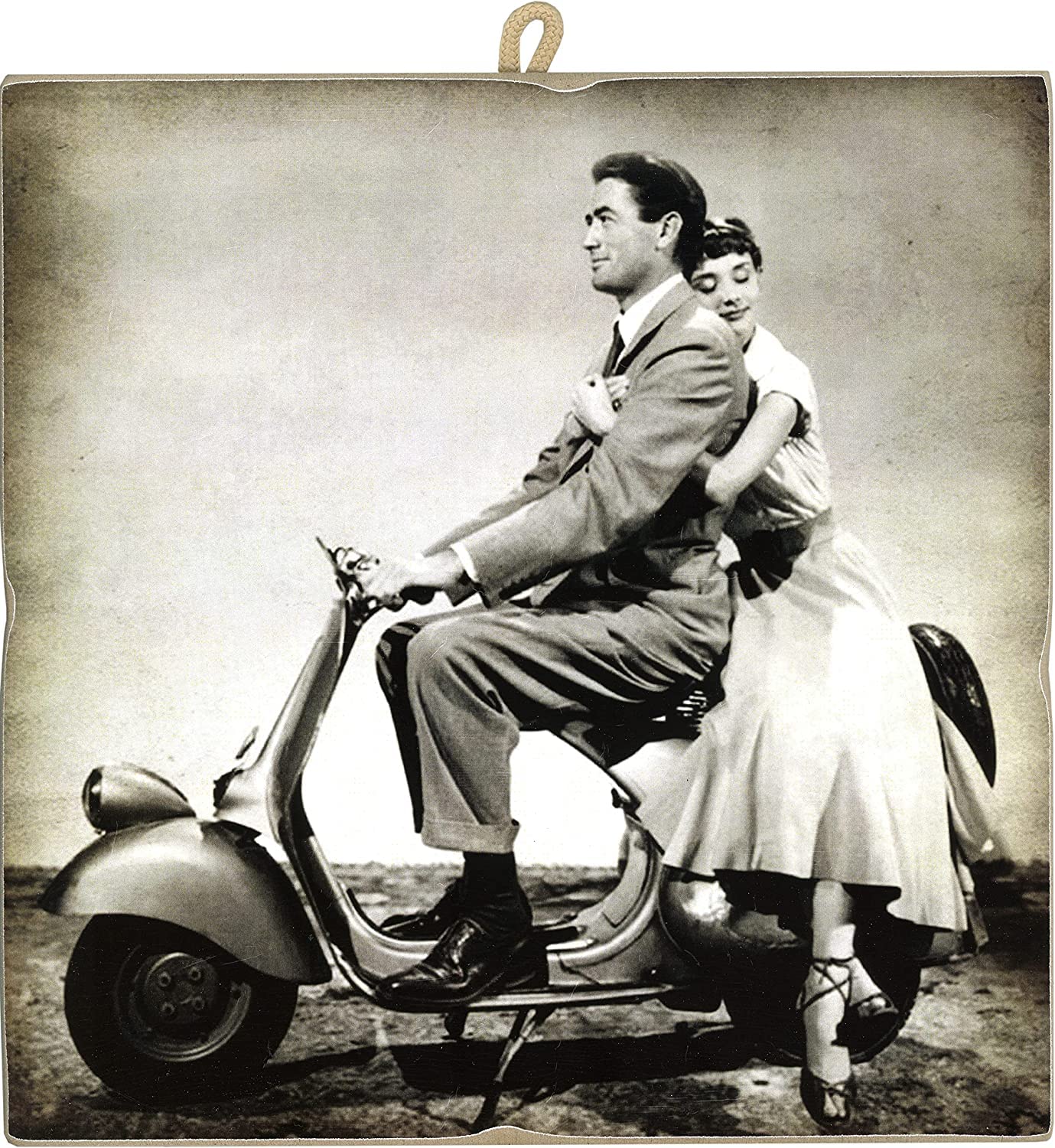 Kustom Art Earth Tones Picture Vintage Style Famous Actors Series Gregory Peck And Audrey Hepburn Print On Wood 15X15 Cm