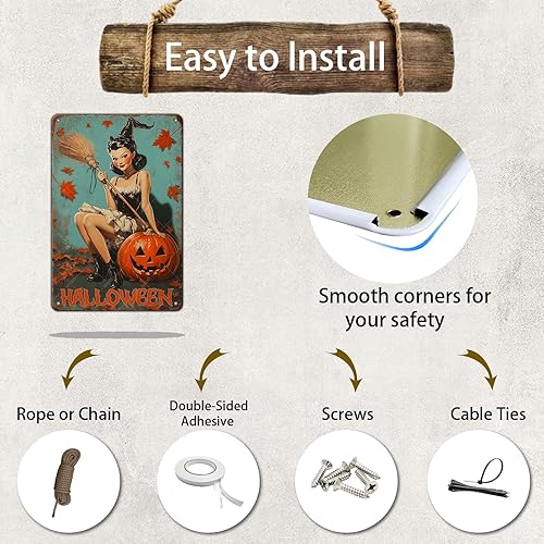 Miniatura 3 de KIYOYO Letrero de metal para pared, diseño de bruja, de Halloween, vintage, cocina, granja, patio, garaje, club, retro, baño, advertencia, hombre,