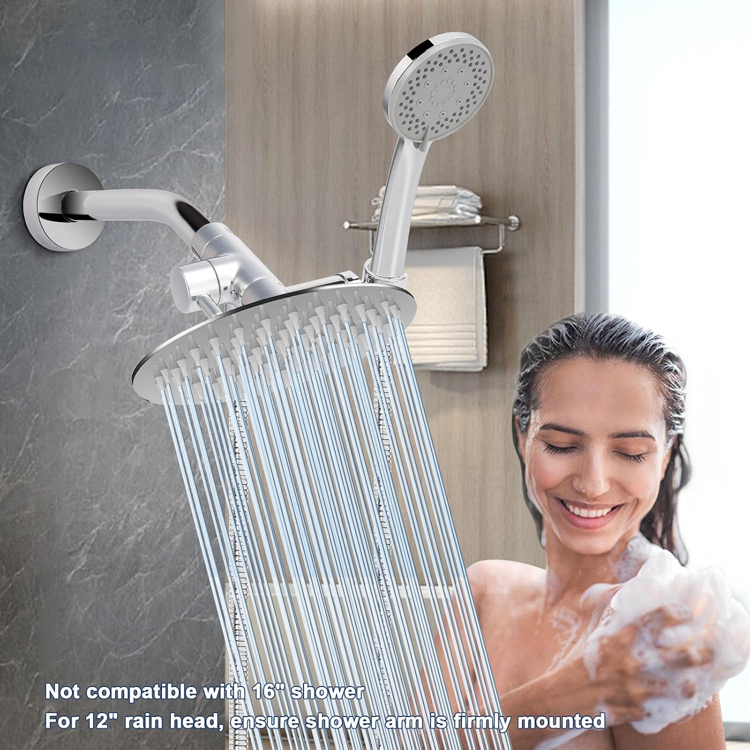 NearMoon Solid Brass Shower Arm Diverter with Handheld Mount, G1/2 3-Way Diverter Valve with Holder Bathroom Universal System Replacement Part for Hand and Fixed Shower Head (Chrome Finish)