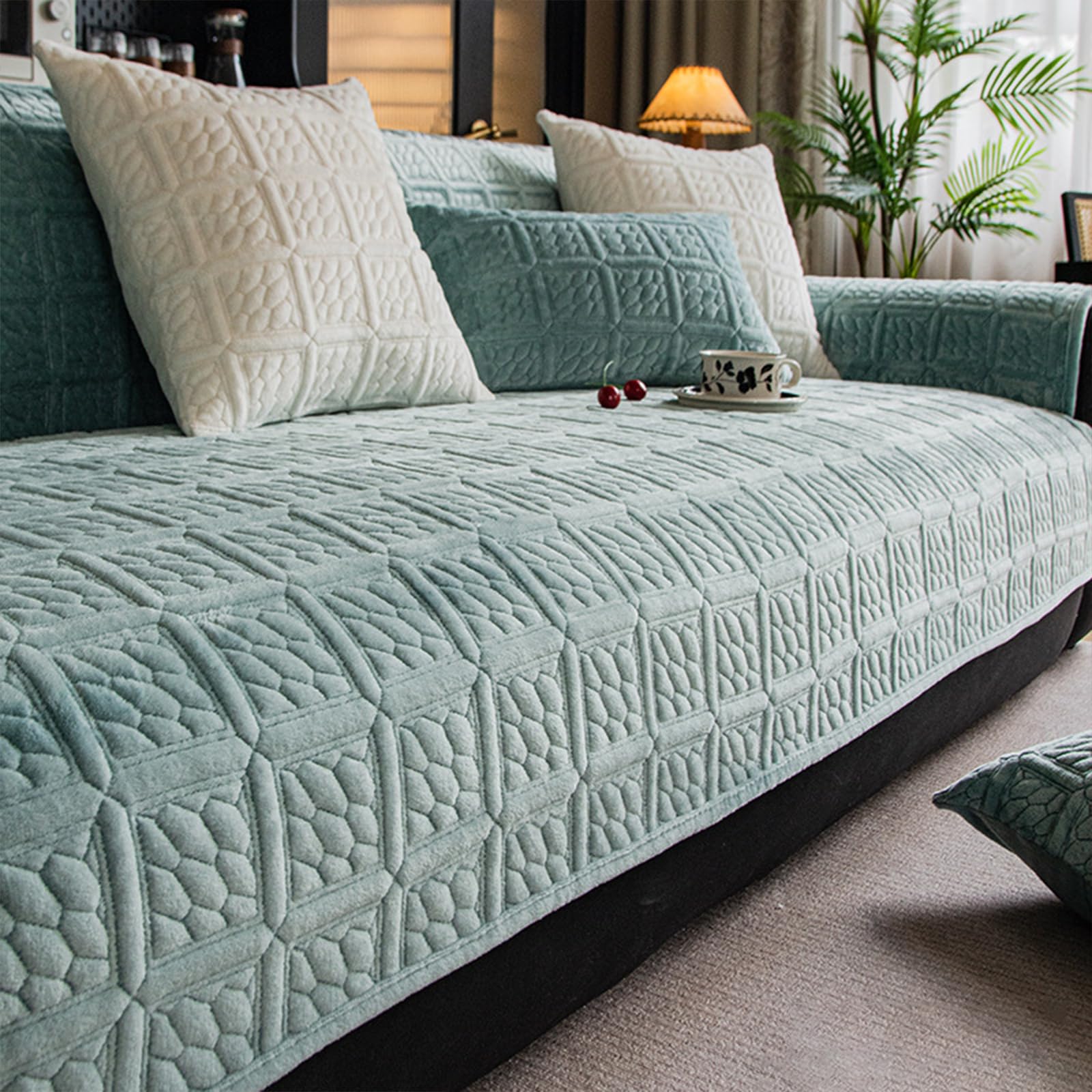 Housse de canapé en velours vert haut de gamme | Confort peluche 90x90cm
