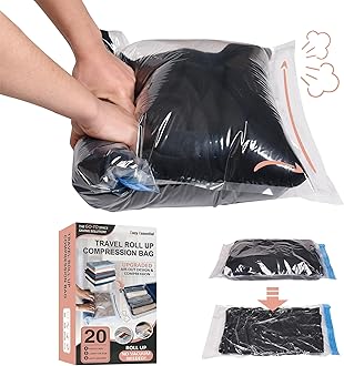 Compression Bags for Travel - Travel Essentials - 20 Pack Space Saver Bags - No Vacuum Needed - Compression Packing Bags for Cruise Accessories