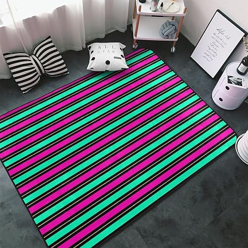 Retro Color Line Print Area Rugs for Living Room, 60×39in Non-Slip Area Living Room Rug, 3x5 Rugs for Bedroom, Washable Rug Carpet for Bedroom Home