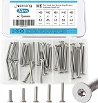 M6 x 60mm 65mm 70mm 75mm 80mm Flat Head Hex Socket Cap Screws Countersunk Bolts, Stainless Steel 304, Metric Allen Hex Drive, Bright Finish, Fully Threaded, Assortment Kit 25PCS